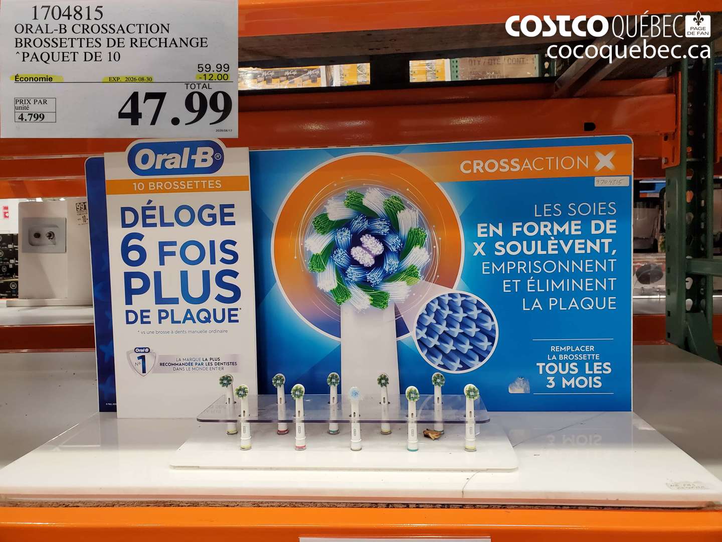 1704815 ORAL-B CROSSACTION BROSSETTES DE RECHANGE ($12.00 INSTANT SAVINGS EXPIRES ON 2026-08-30) $47.99