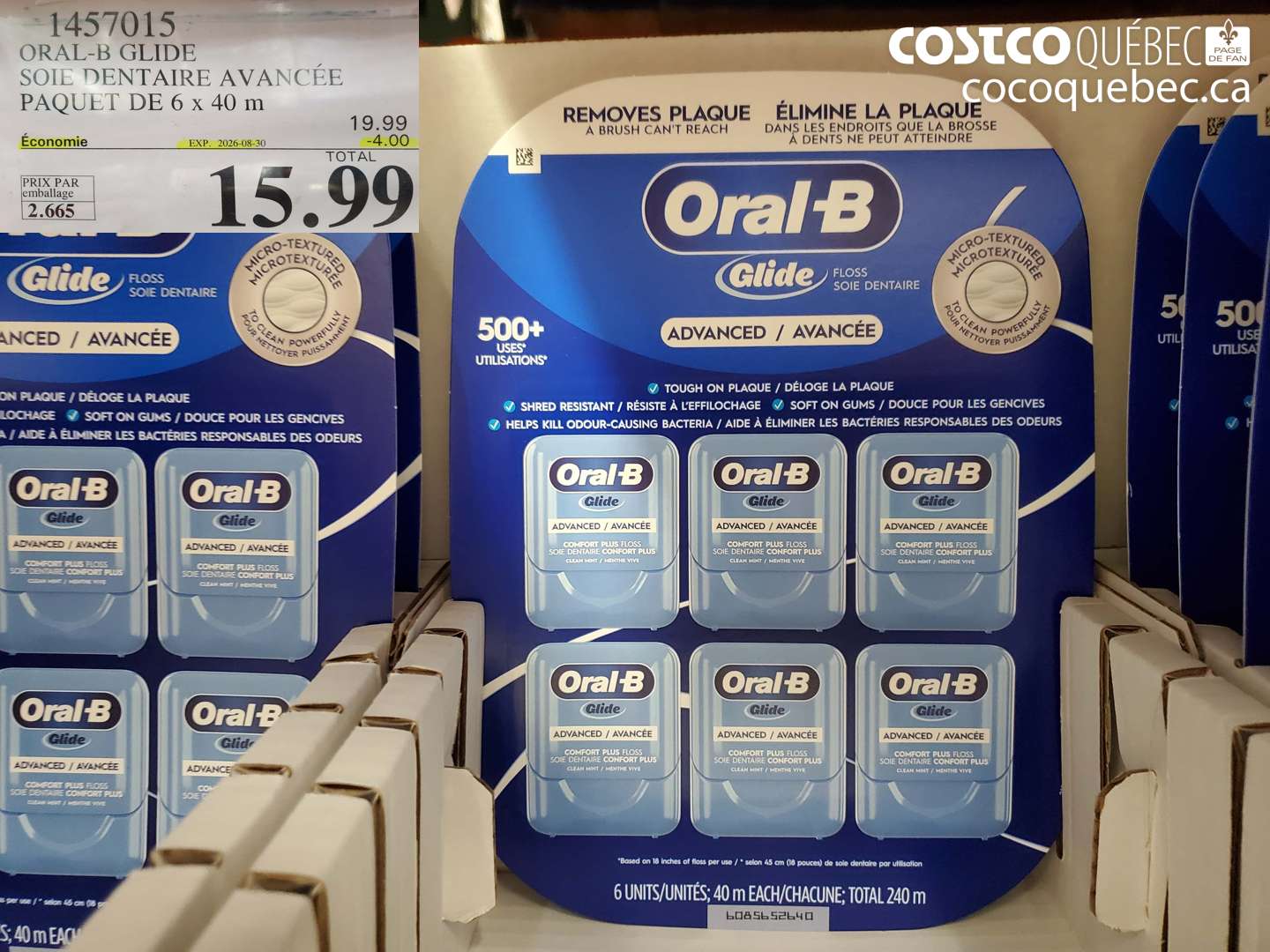 1457015 ORAL-B GLIDE SOIE DENTAIRE AVANCÉE PAQUET DE 6 X 40 M ($4.00 INSTANT SAVINGS EXPIRES ON 2026-08-30) $15.99