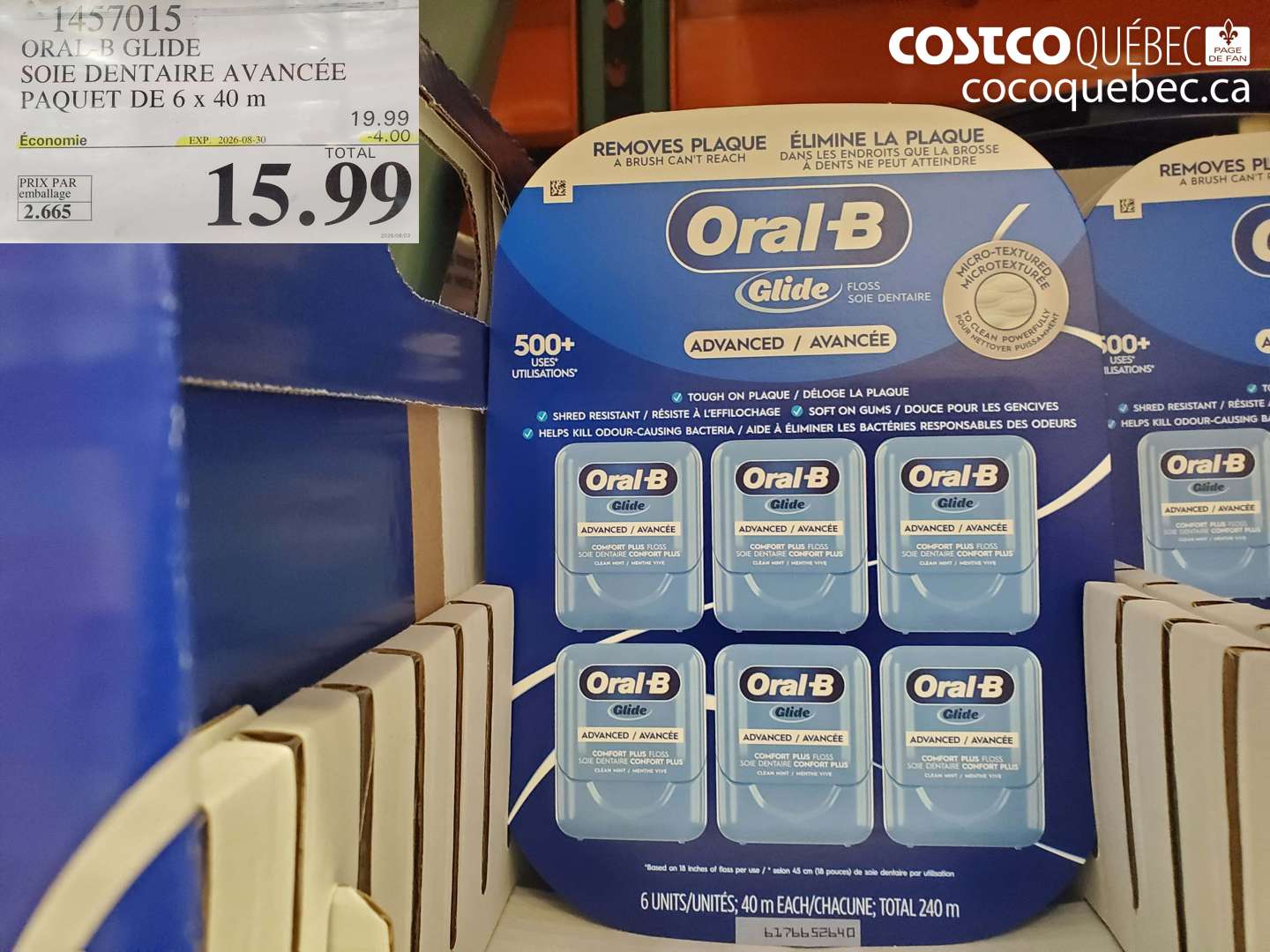 1457015 ORAL-B GLIDE SOIE DENTAIRE AVANCÉE PAQUET DE 6 X 40 M ($4.00 INSTANT SAVINGS EXPIRES ON 2026-08-30) $15.99
