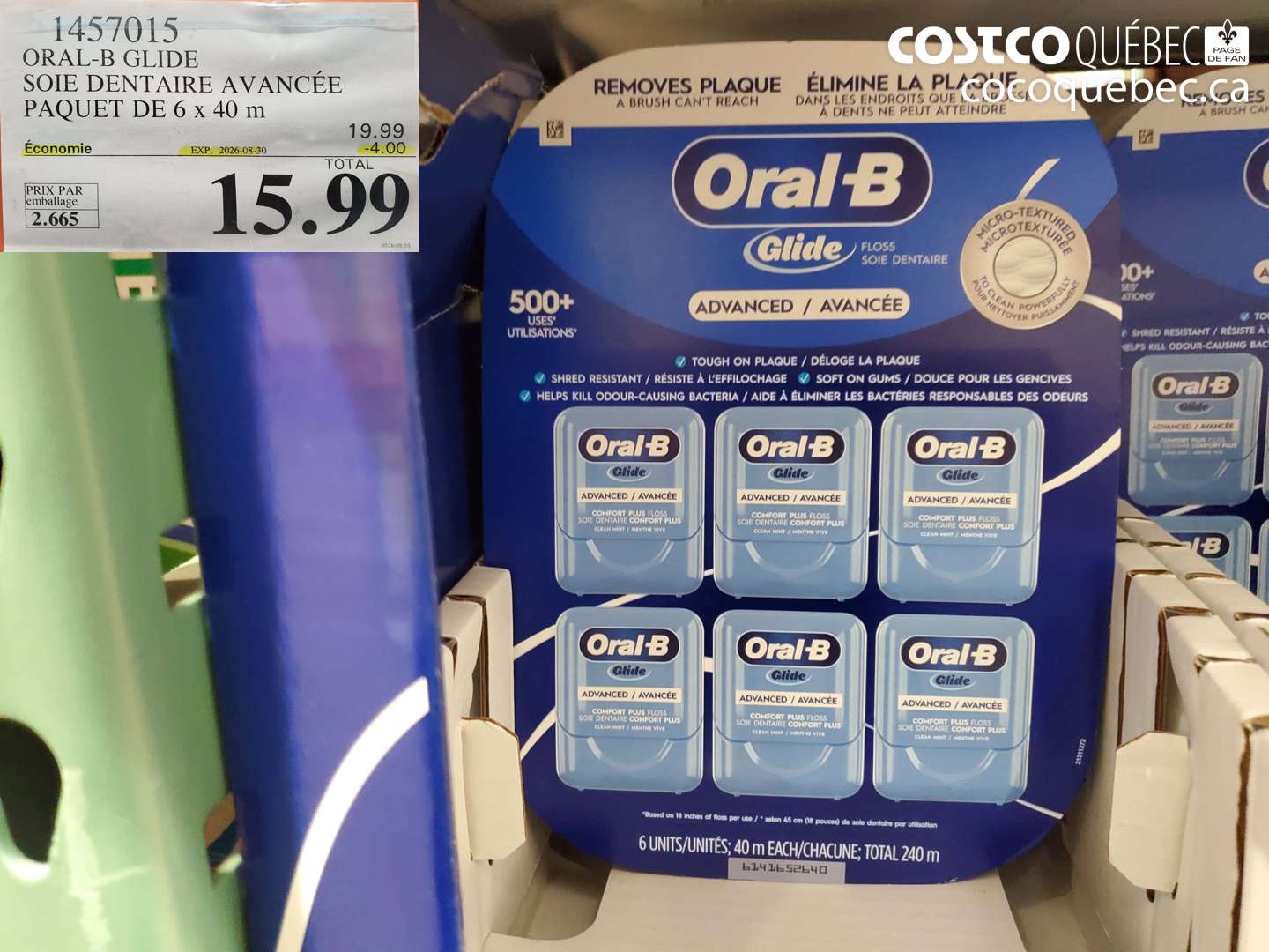 1457015 ORAL-B GLIDE SOIE DENTAIRE AVANCÉE PAQUET DE 6 X 40 M ($4.00 INSTANT SAVINGS EXPIRES ON 2026-08-30) $15.99