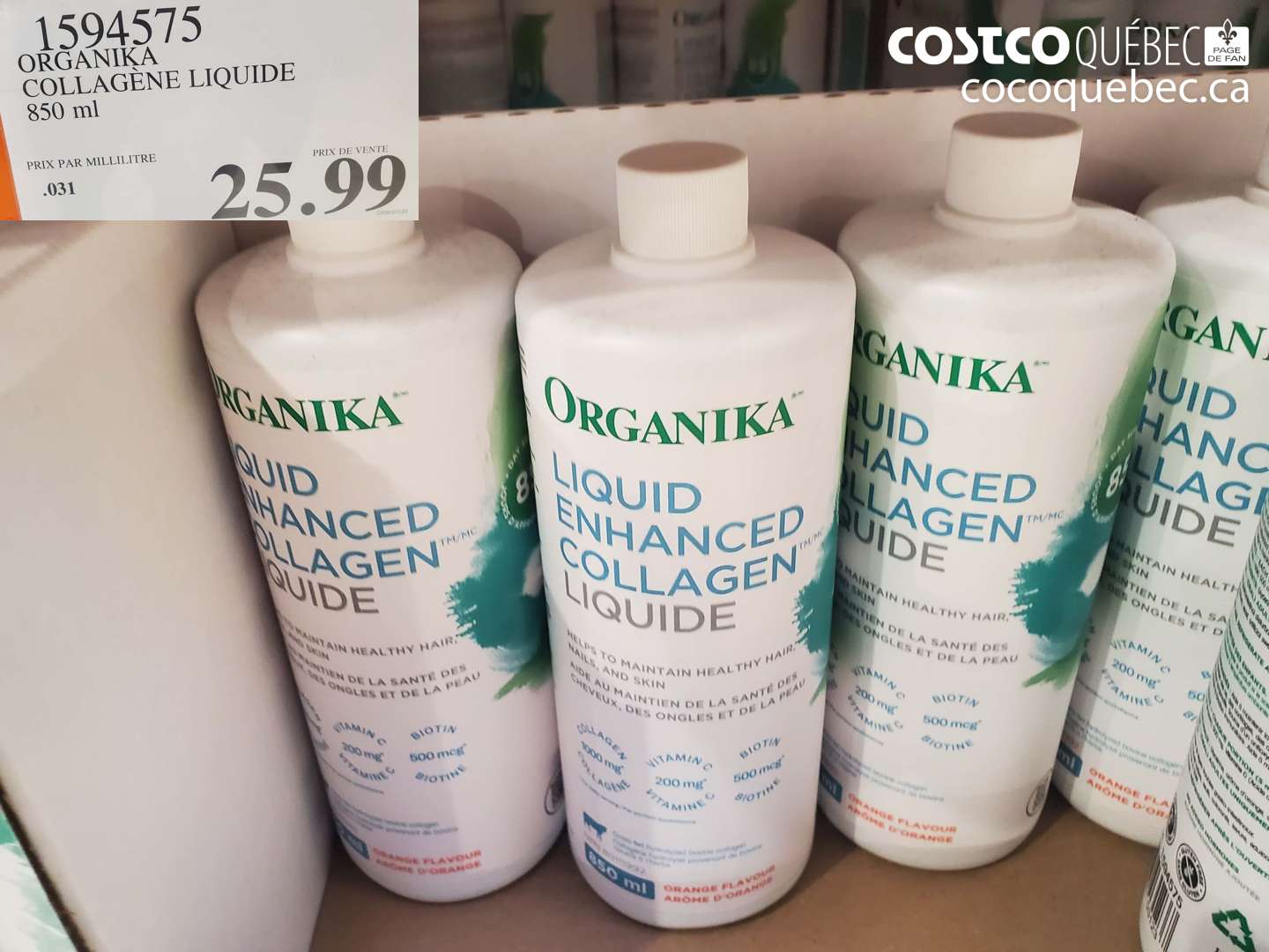 1594575 ORGANIKA COLLAGÈNE LIQUIDE 850 ML $25.99