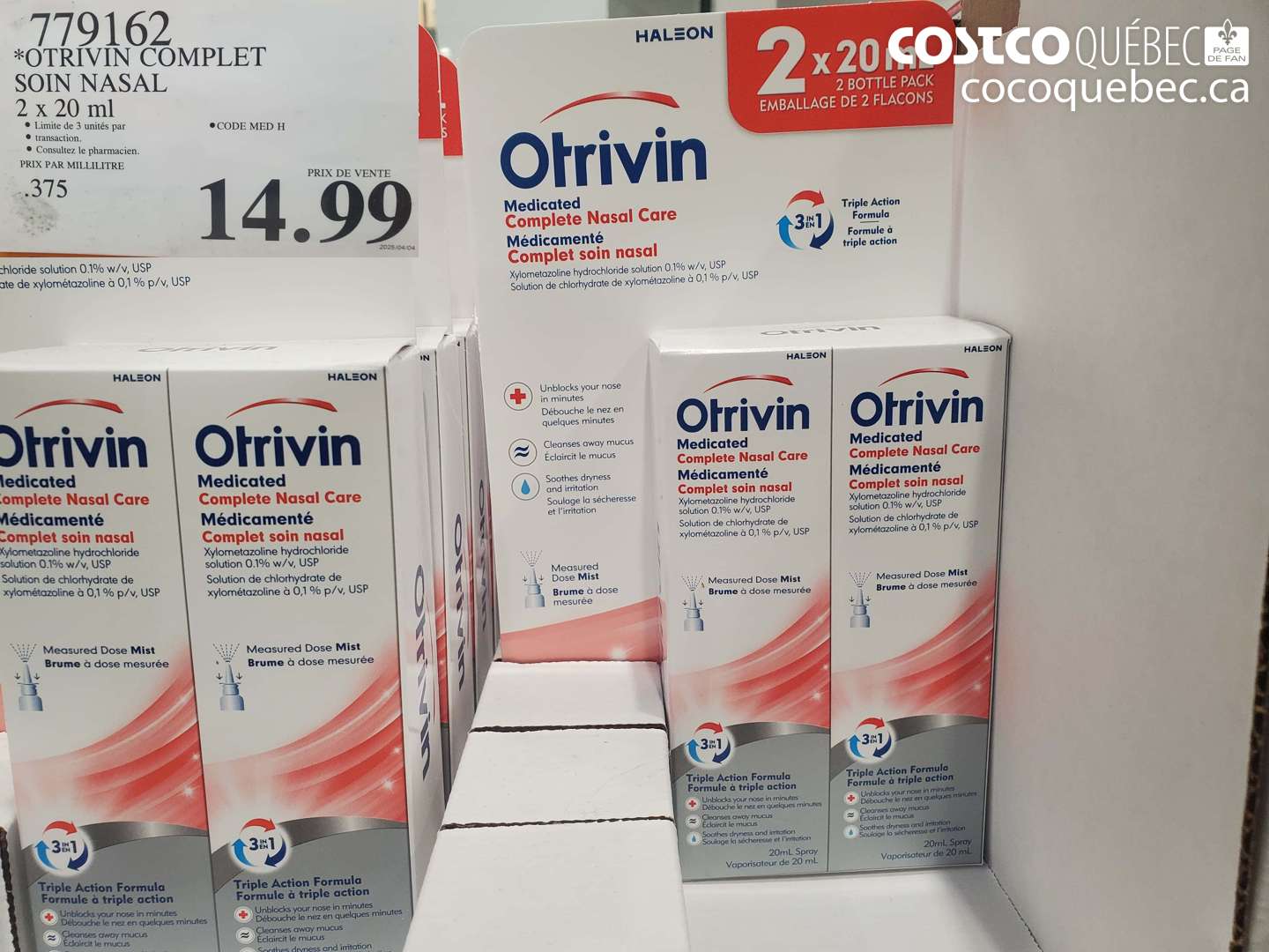 779162 OTRIVIN COMPLET SOIN NASAL 2 X 20 ML $14.99