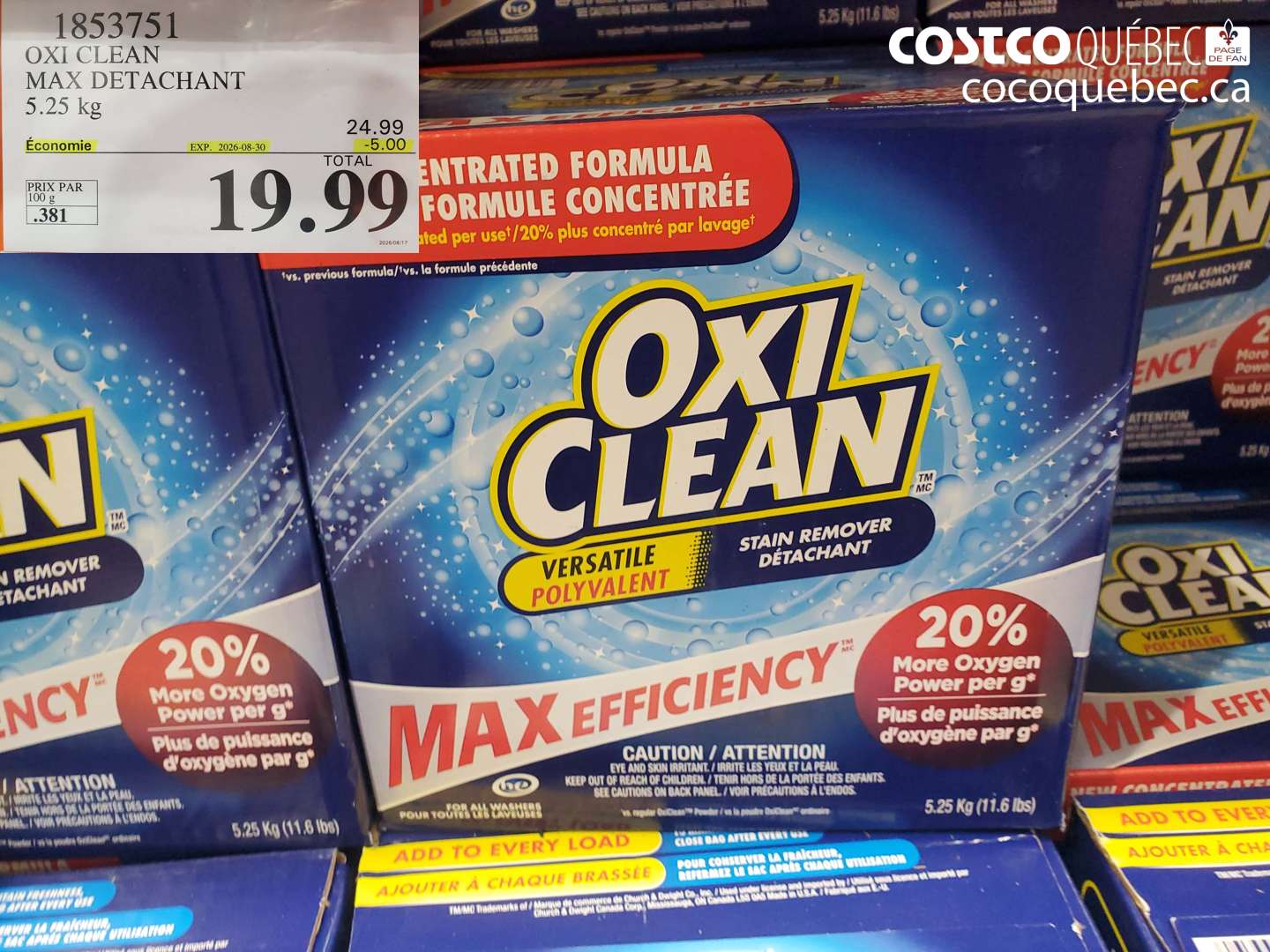 1853751 OXI CLEAN MAX DETACHANT 5.25 KG ($5.00 INSTANT SAVINGS EXPIRES ON 2026-08-30) $19.99