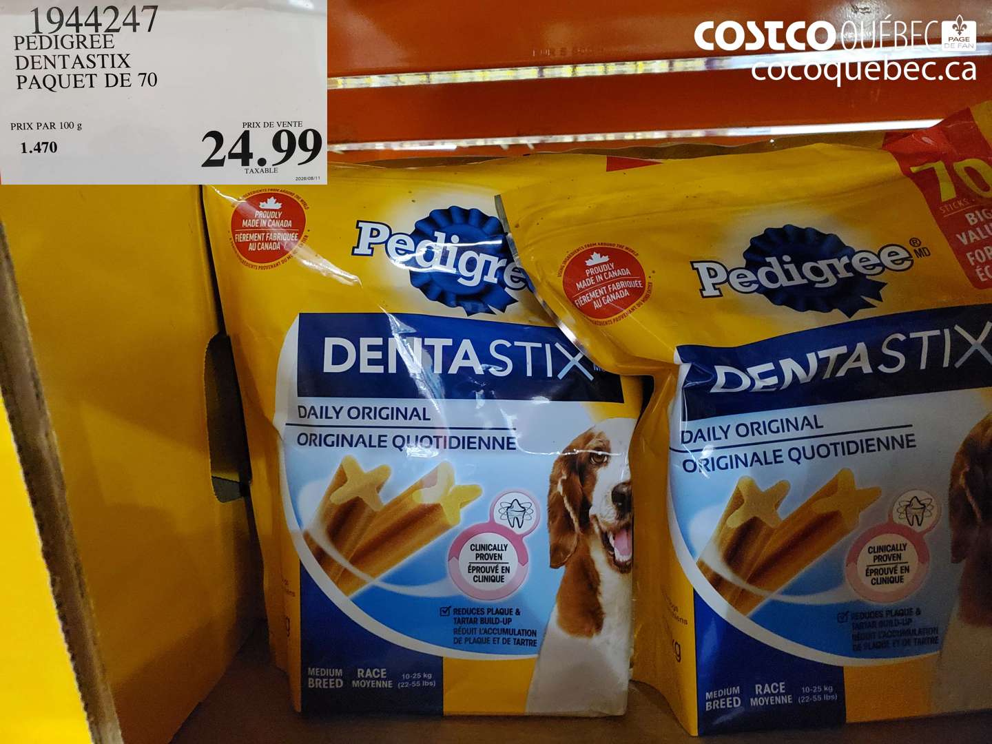 1944247 PEDIGREE DENTASTIX PAQUET DE 70 $24.99