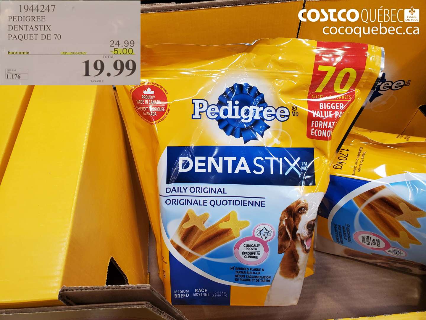 1944247 PEDIGREE DENTASTIX PAQUET DE 70 ($5.00 INSTANT SAVINGS EXPIRES ON 2026-09-27) $19.99