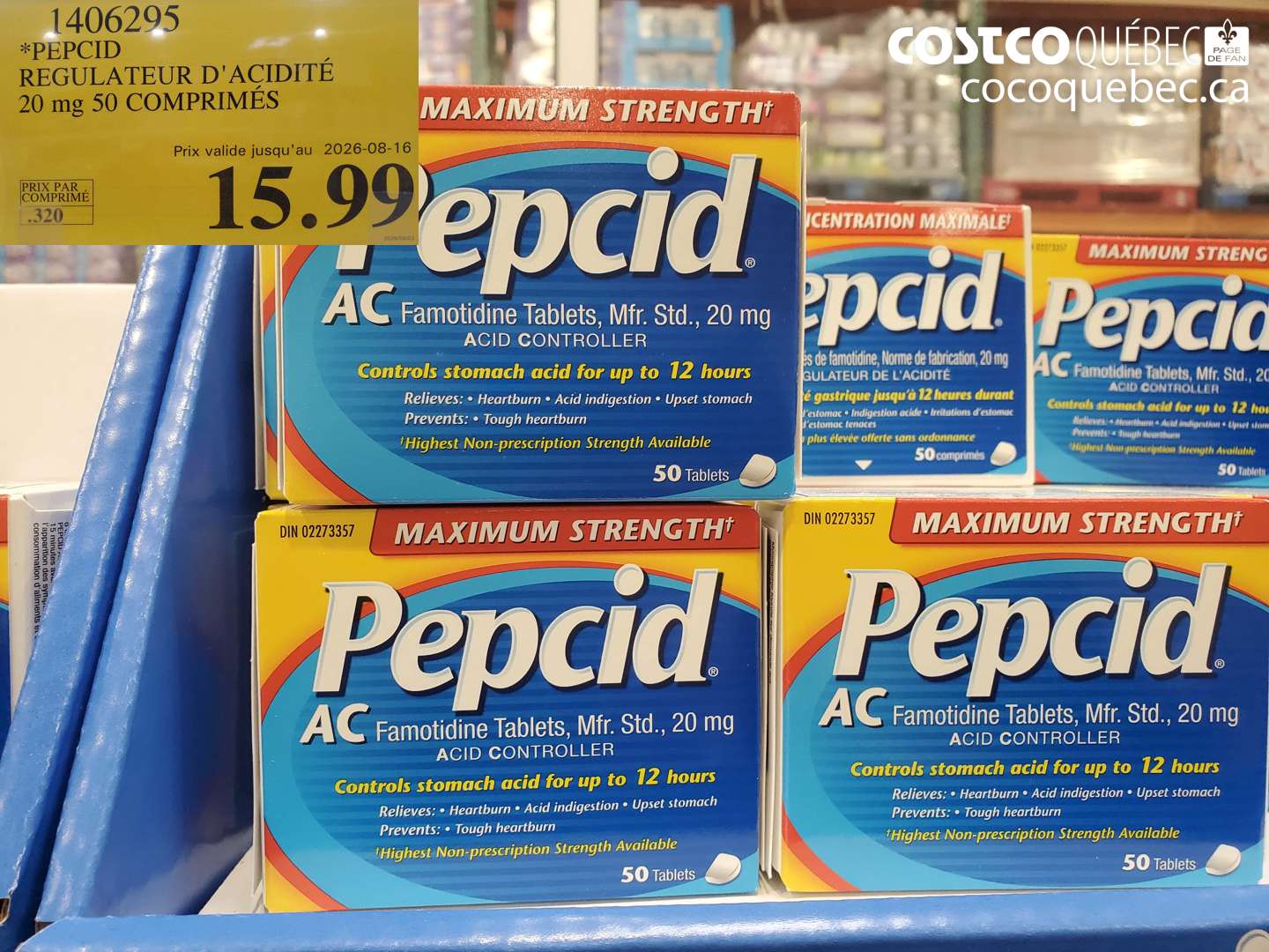 1406295 PEPCID REGULATEUR D'ACIDITÉ 20 MG 50 COMPRIMÉS (EXPIRES ON 2026-08-16) $15.99