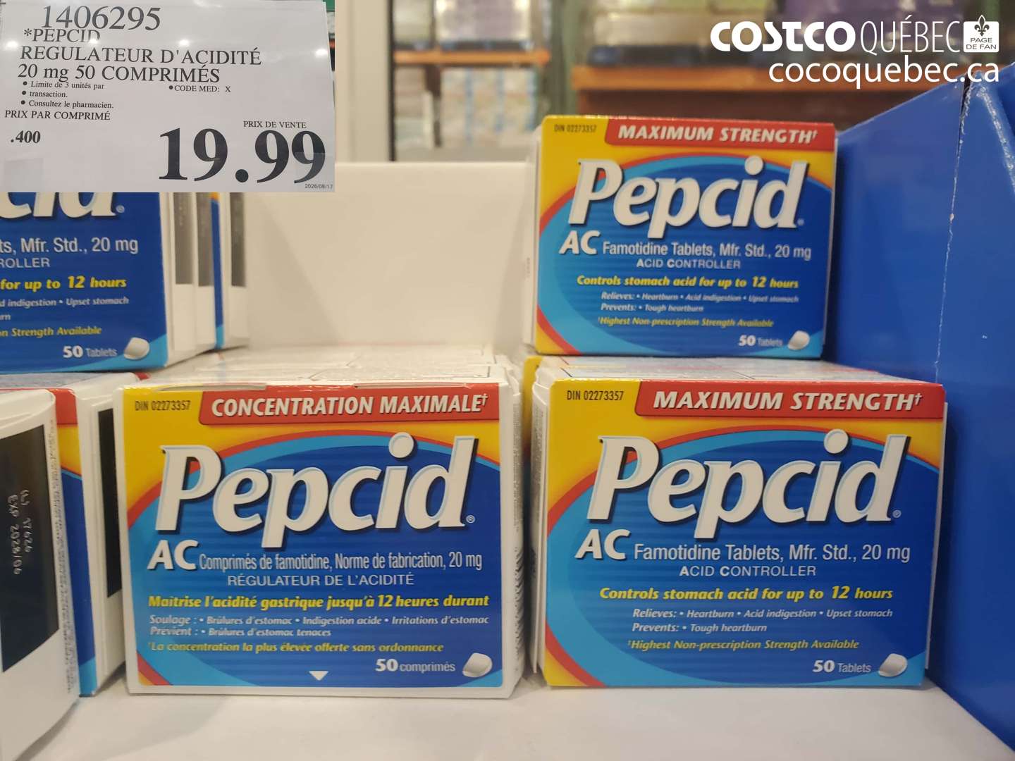 1406295 PEPCID REGULATEUR D'ACIDITÉ 20 MG 50 COMPRIMÉS $19.99