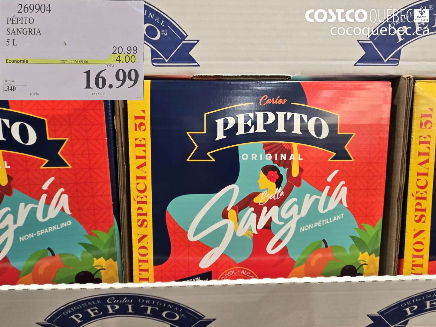 269904 PÉPITO SANGRIA 5 L ($4.00 INSTANT SAVINGS EXPIRES ON 2026-09-06) $16.99