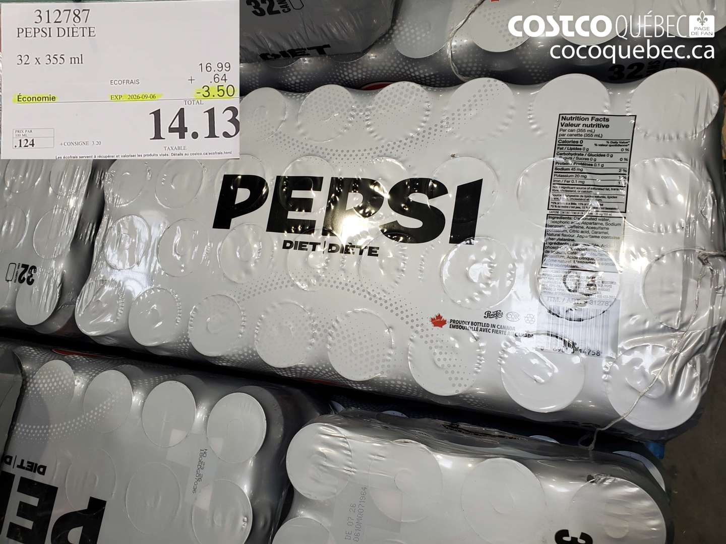 312787 PEPSI DIÈTE ($3.50 INSTANT SAVINGS EXPIRES ON 2026-09-06) $14.13
