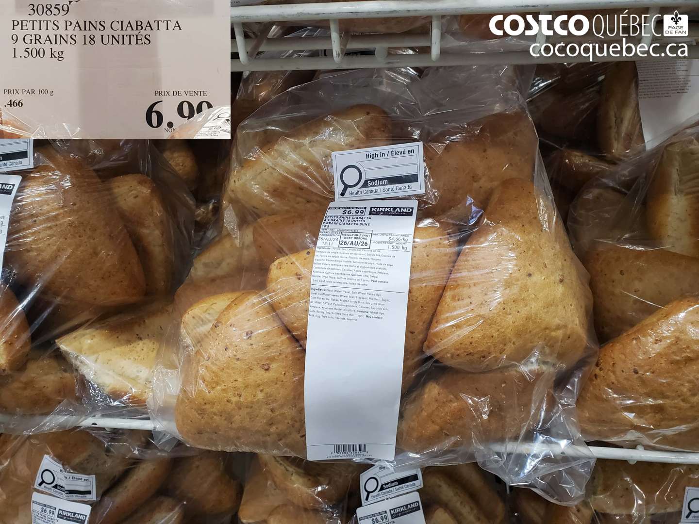 30859 PETITS PAINS CIABATTA 9 GRAINS 18 UNITÉS 1.500 KG $6.99