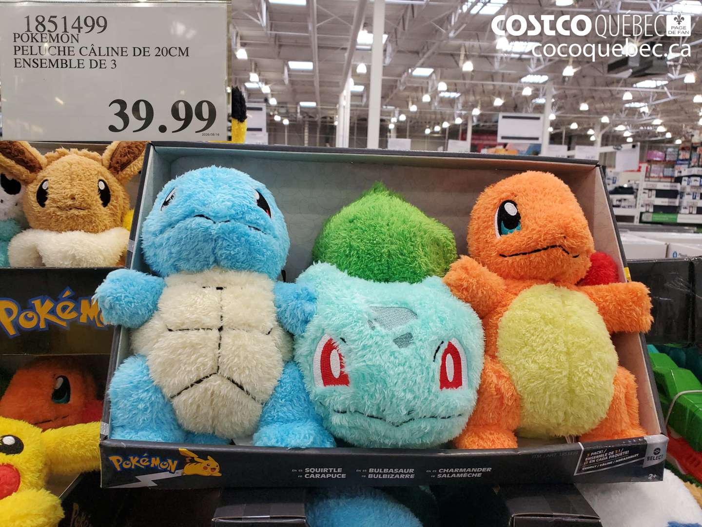 1851499 POKEMON PELUCHE CÂLINE DE 20CM ENSEMBLE DE 3 $39.99