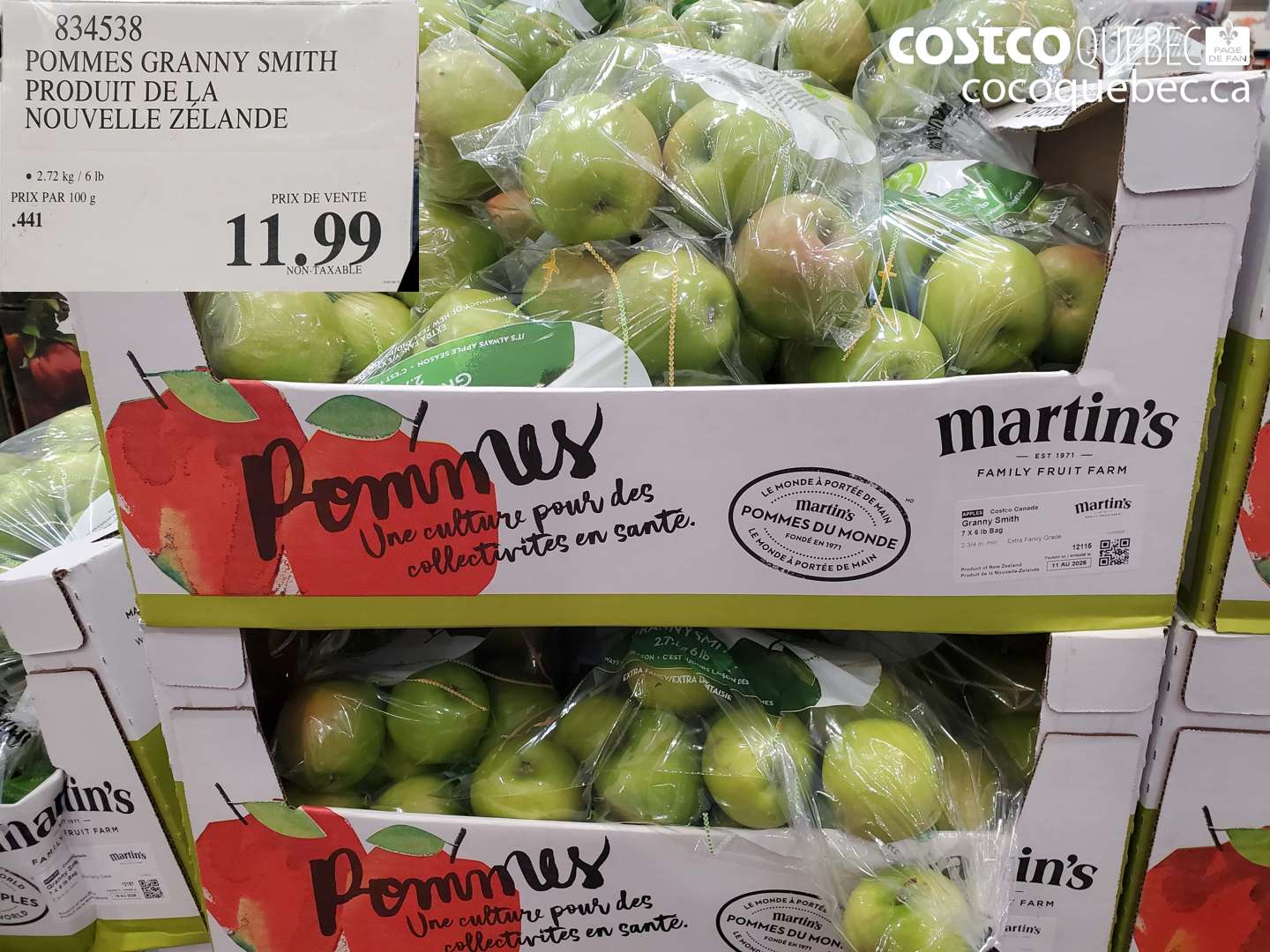 834538 POMMES GRANNY SMITH PRODUIT DE LA NOUVELLE ZÉLANDE $11.99