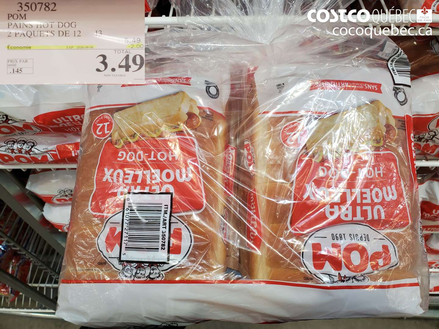 350782 POM PAINS HOT DOG 2 PAQUETS DE 12 ($2.00 INSTANT SAVINGS EXPIRES ON 2026-09-06) $3.49