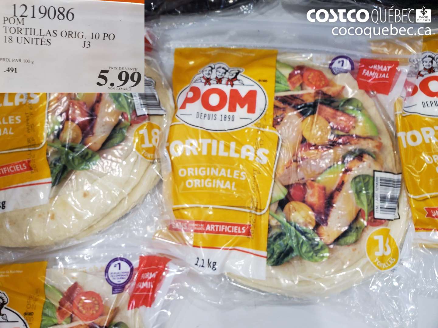 1219086 POM TORTILLAS ORIG. 10 PO 18 UNITÉS $5.99