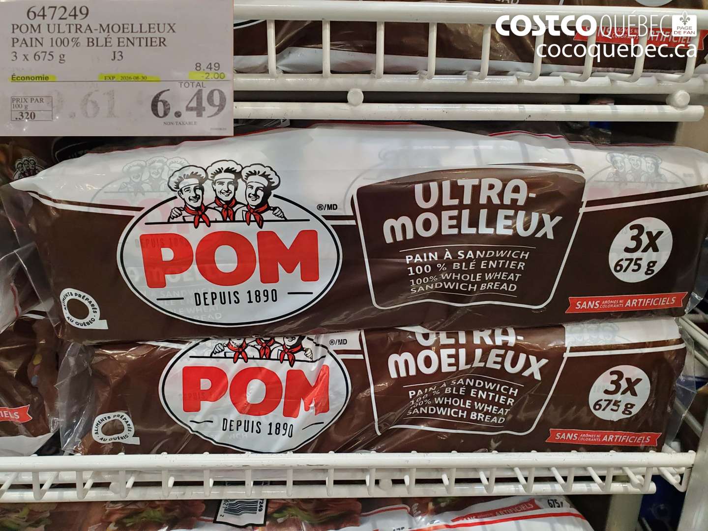 647249 POM ULTRA-MOELLEUX PAIN 100% BLÉ ENTIER ($2.00 INSTANT SAVINGS EXPIRES ON 2026-08-30) $6.49