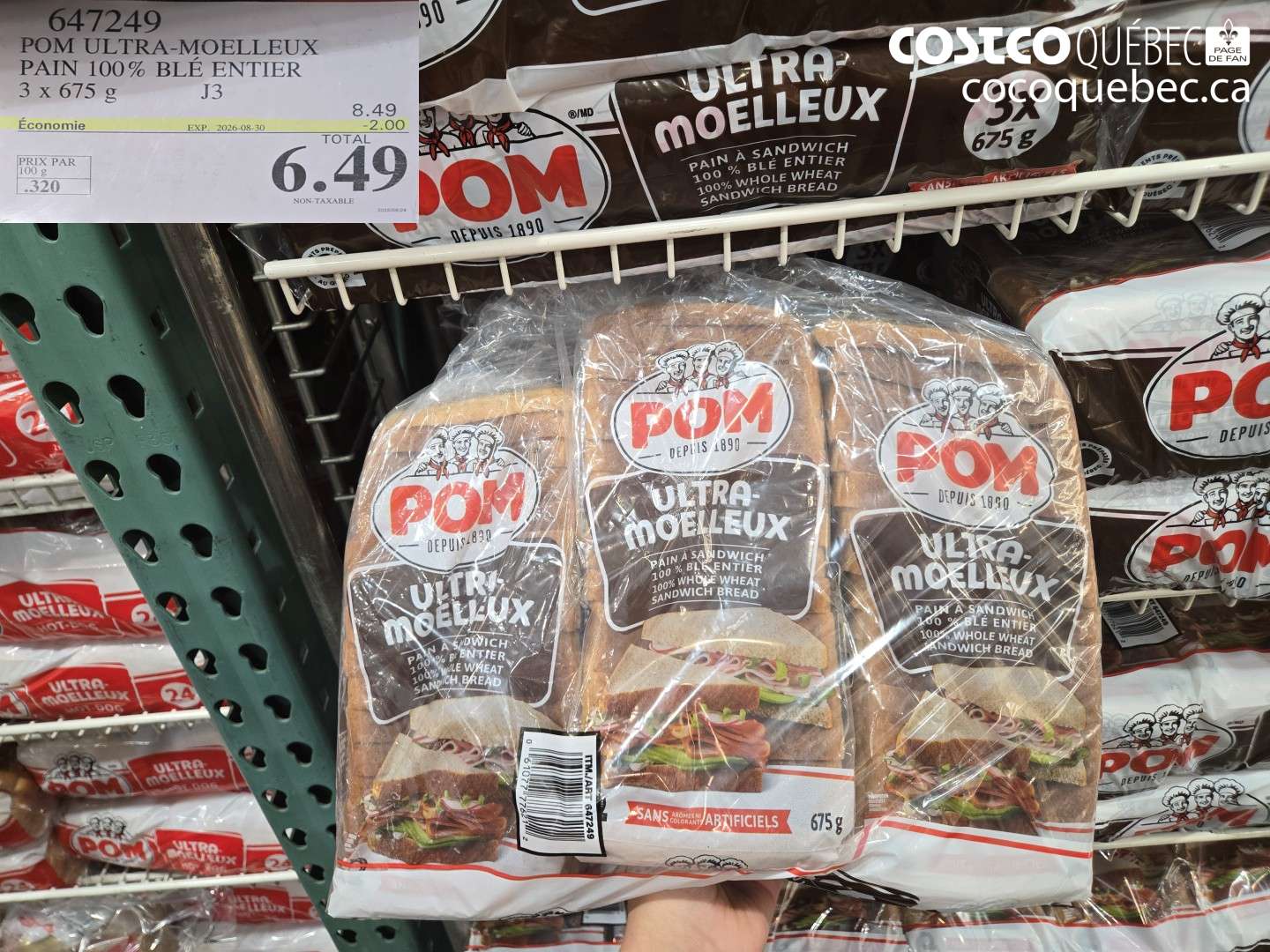 647249 POM ULTRA-MOELLEUX PAIN 100% BLÉ ENTIER ($2.00 INSTANT SAVINGS EXPIRES ON 2026-08-30) $6.49