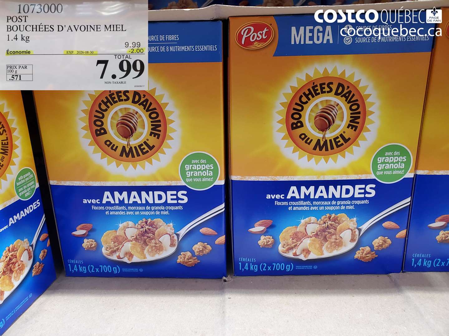 1073000 POST BOUCHÉES D'AVOINE MIEL ($2.00 INSTANT SAVINGS EXPIRES ON 2026-08-30) $7.99