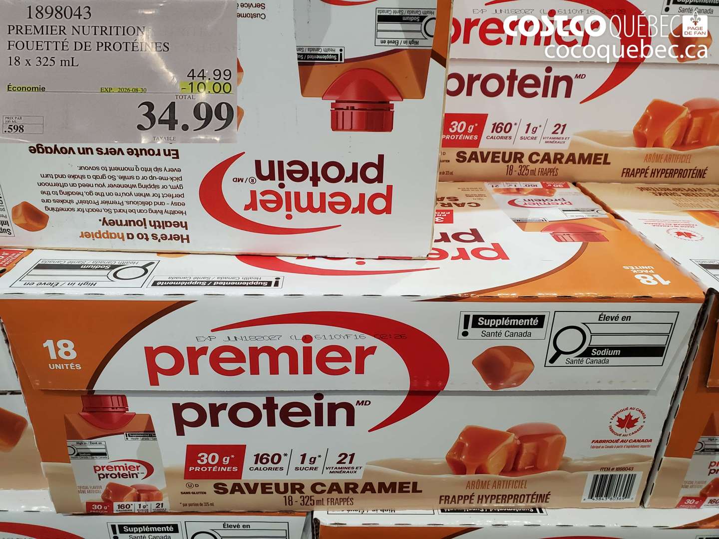 1898043 PREMIER NUTRITION FOUETTÉ DE PROTÉINES 18 X 325 ML ($10.00 INSTANT SAVINGS EXPIRES ON 2026-08-30) $34.99