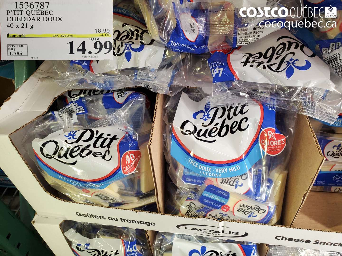 1536787 P'TIT QUÉBEC CHEDDAR DOUX 40 X 21 G ($4.00 INSTANT SAVINGS EXPIRES ON 2026-09-06) $14.99
