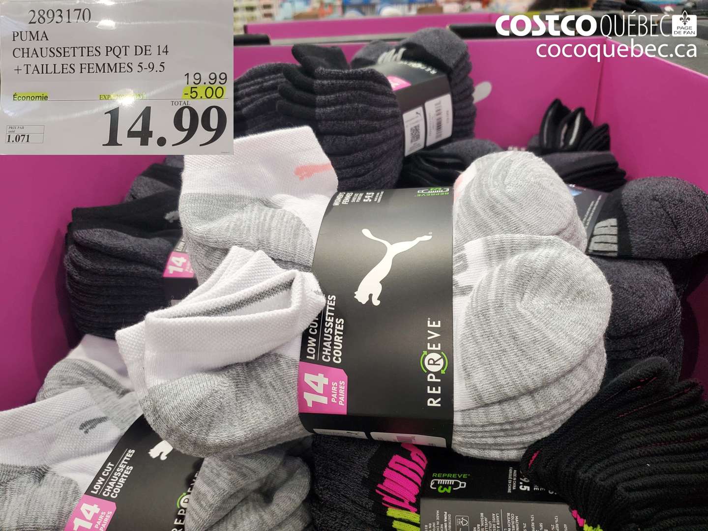 2893170 PUMA CHAUSSETTES PQT DE 14 ($5.00 INSTANT SAVINGS EXPIRES ON 2024-08-30) $14.99