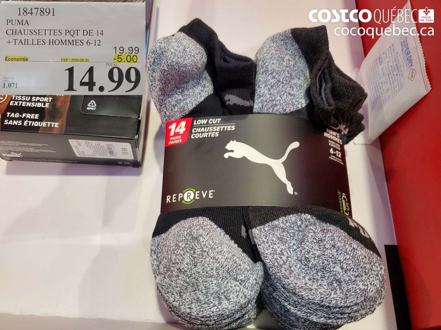 1847891 PUMA CHAUSSETTES PQT DE 14 ($5.00 INSTANT SAVINGS EXPIRES ON 2026-08-30) $14.99