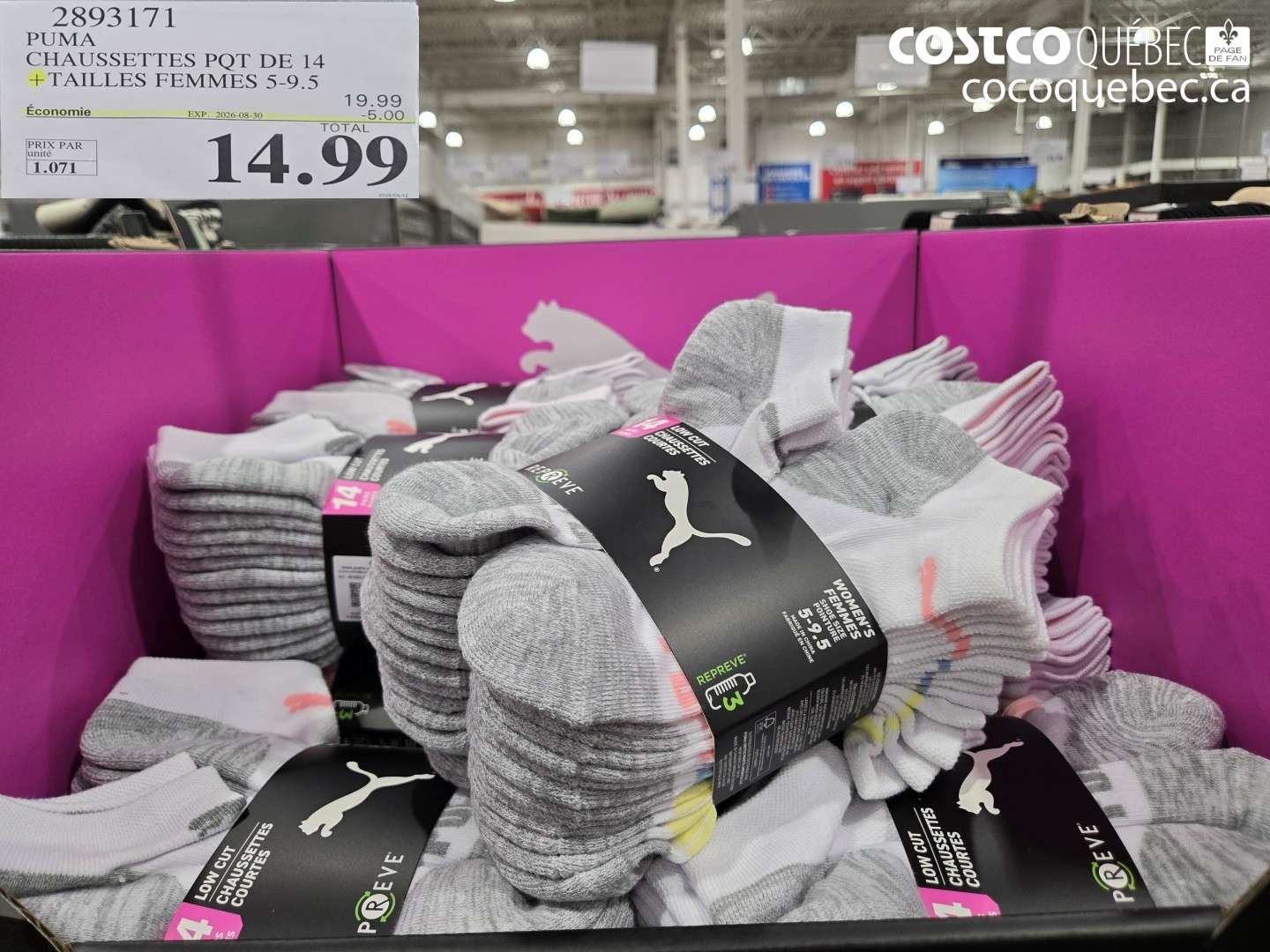 2893171 PUMA CHAUSSETTES PQT DE 14 TAILLES FEMMES 5-9.5 ($5.00 INSTANT SAVINGS EXPIRES ON 2026-08-30) $14.99