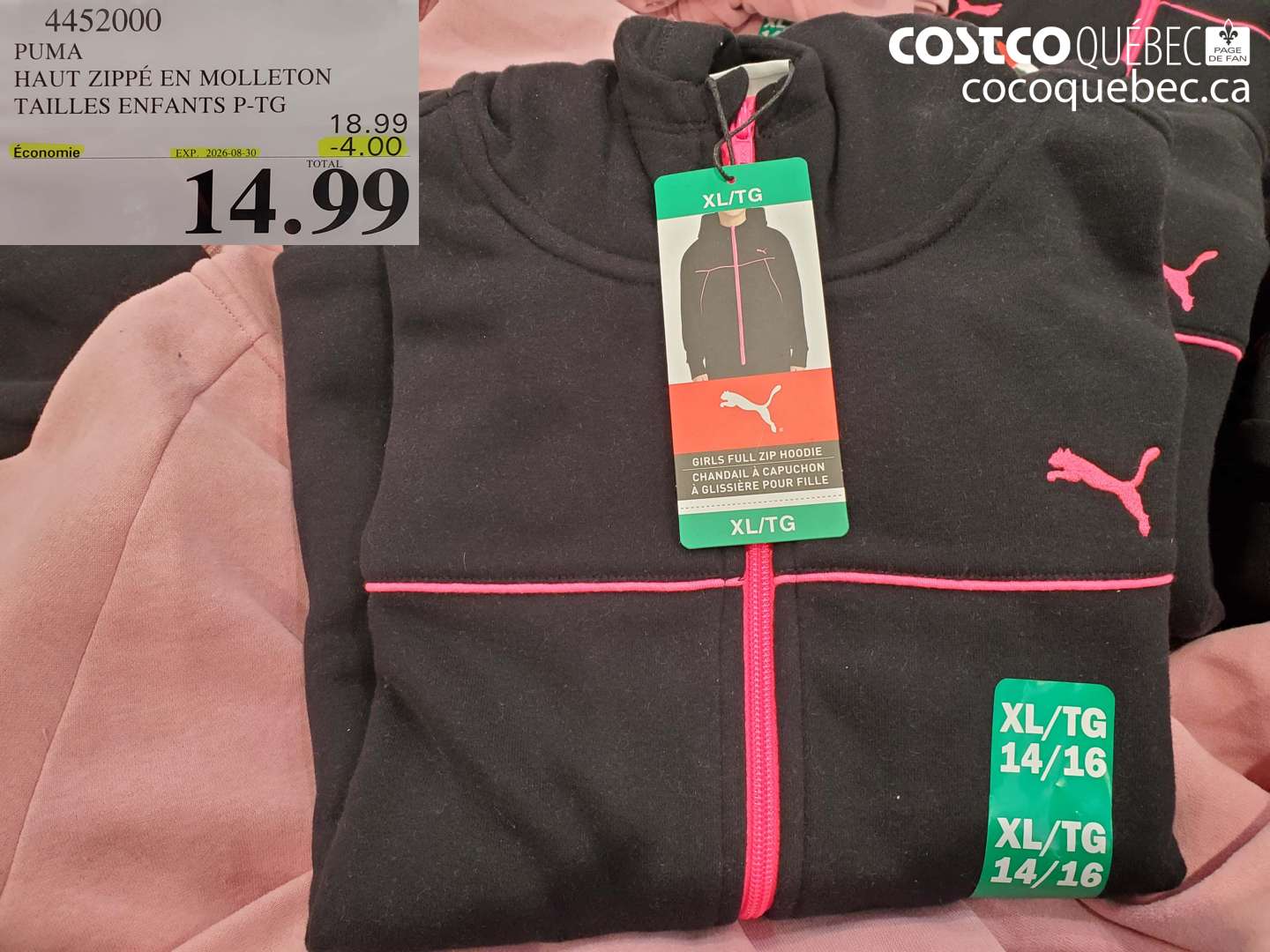 4452000 PUMA HAUT ZIPPÉ EN MOLLETON TAILLES ENFANTS P-TG ($4.00 INSTANT SAVINGS EXPIRES ON 2026-08-30) $14.99