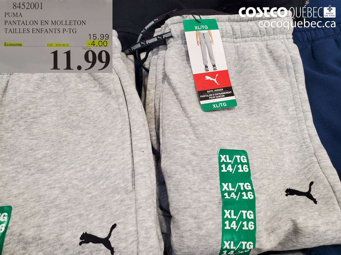 8452001 PUMA PANTALON EN MOLLETON TAILLES ENFANTS P-TG ($4.00 INSTANT SAVINGS EXPIRES ON 2026-08-30) $11.99