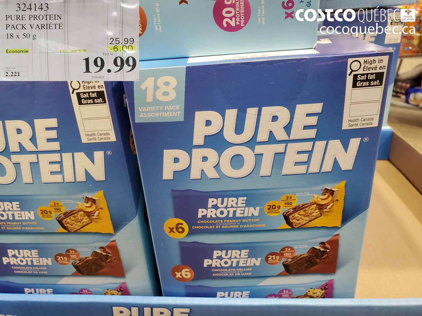 324143 PURE PROTEIN PACK VARIÉTÉ 18 X 50 G ($6.00 INSTANT SAVINGS EXPIRES ON 2026-08-30) $19.99