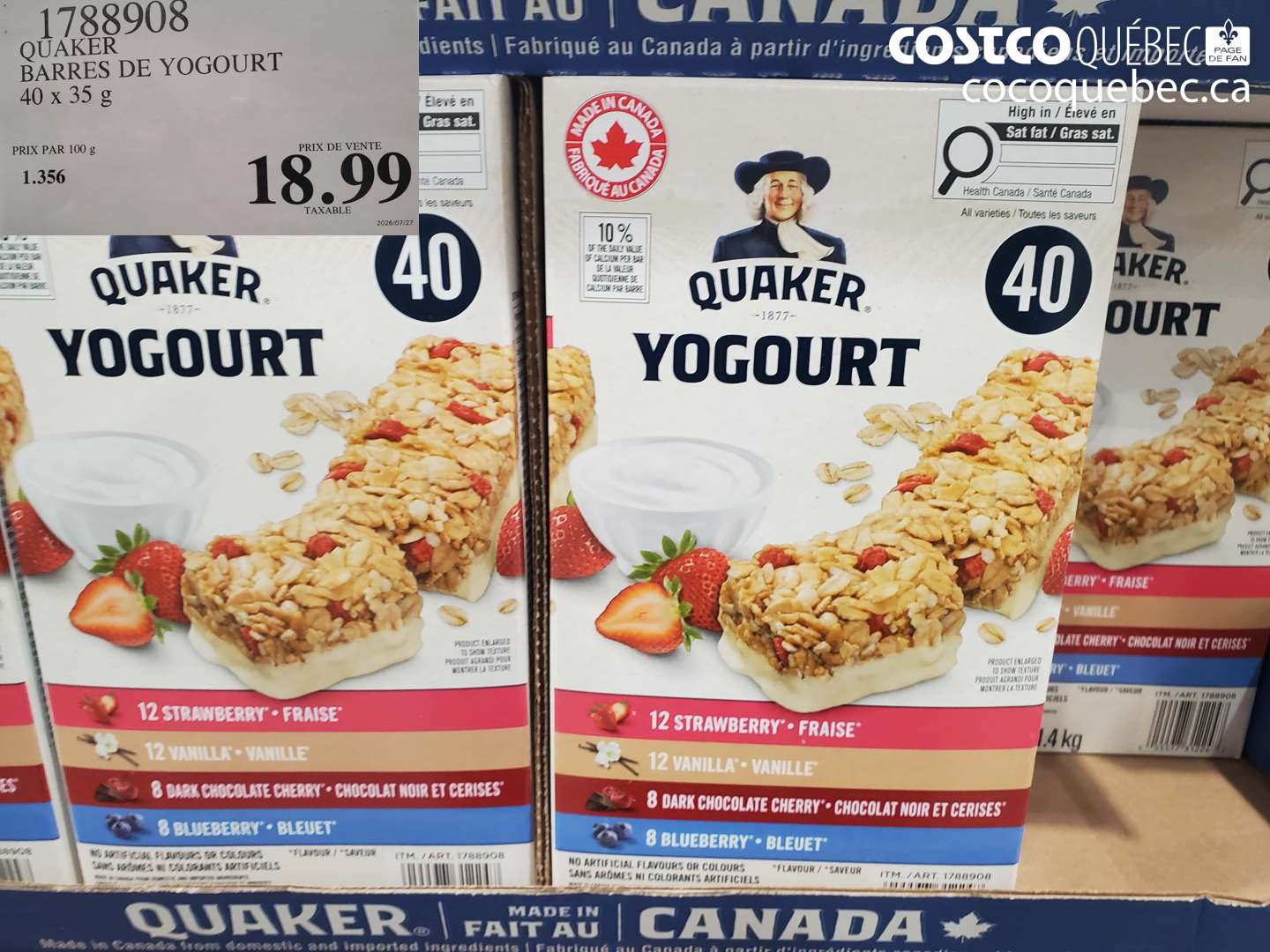 1788908 QUAKER BARRES DE YOGOURT $18.99