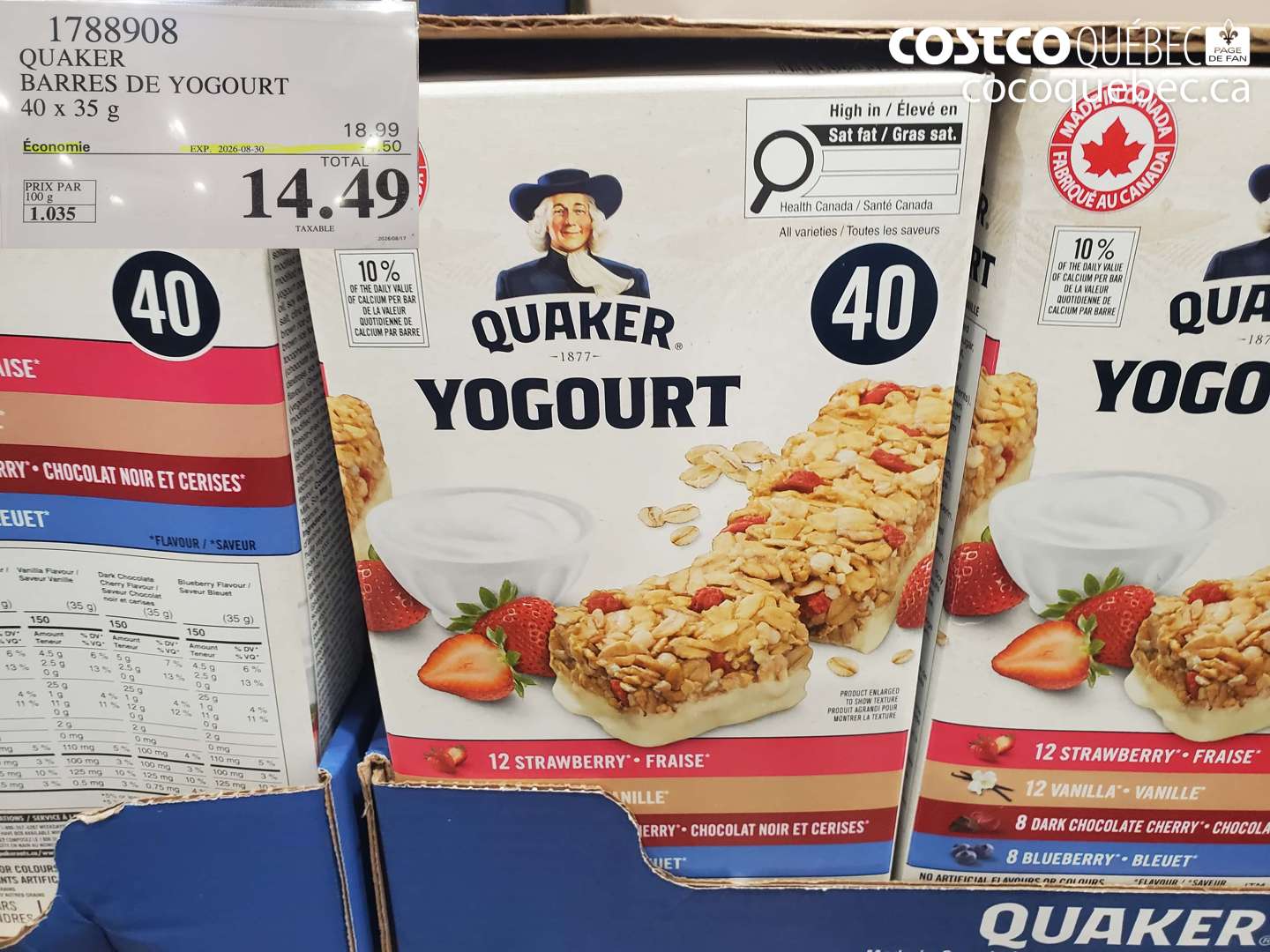 1788908 QUAKER BARRES DE YOGOURT ($4.50 INSTANT SAVINGS EXPIRES ON 2026-08-30) $14.49