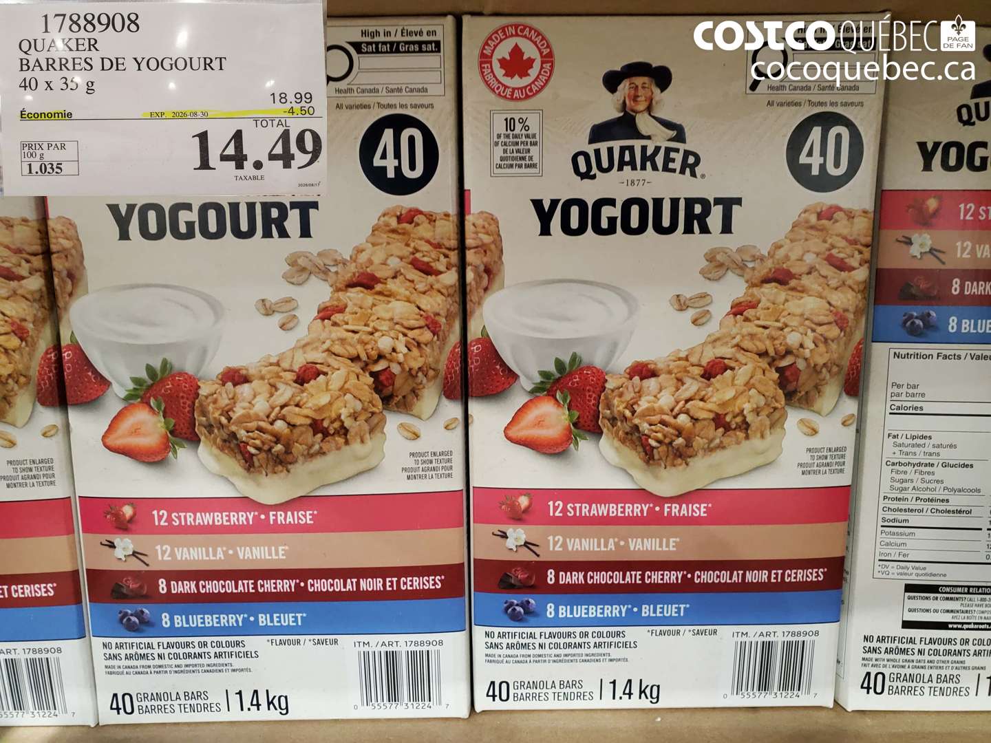 1788908 QUAKER BARRES DE YOGOURT ($4.50 INSTANT SAVINGS EXPIRES ON 2026-08-30) $14.49