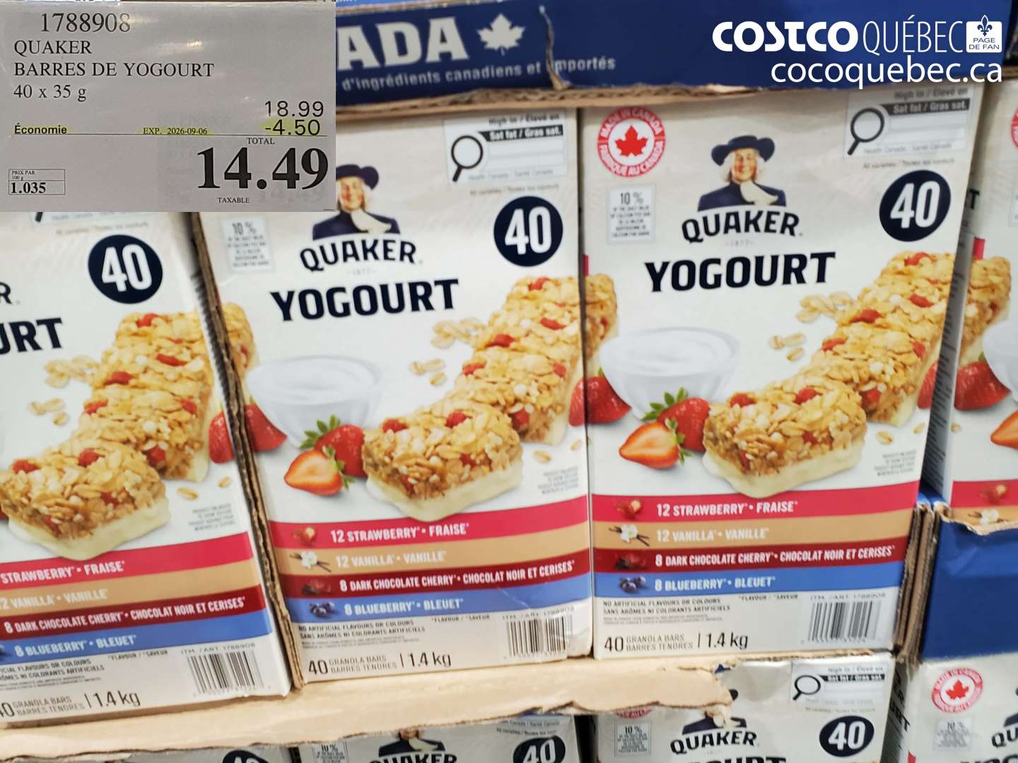 1788908 QUAKER BARRES DE YOGOURT ($4.50 INSTANT SAVINGS EXPIRES ON 2026-09-06) $14.49