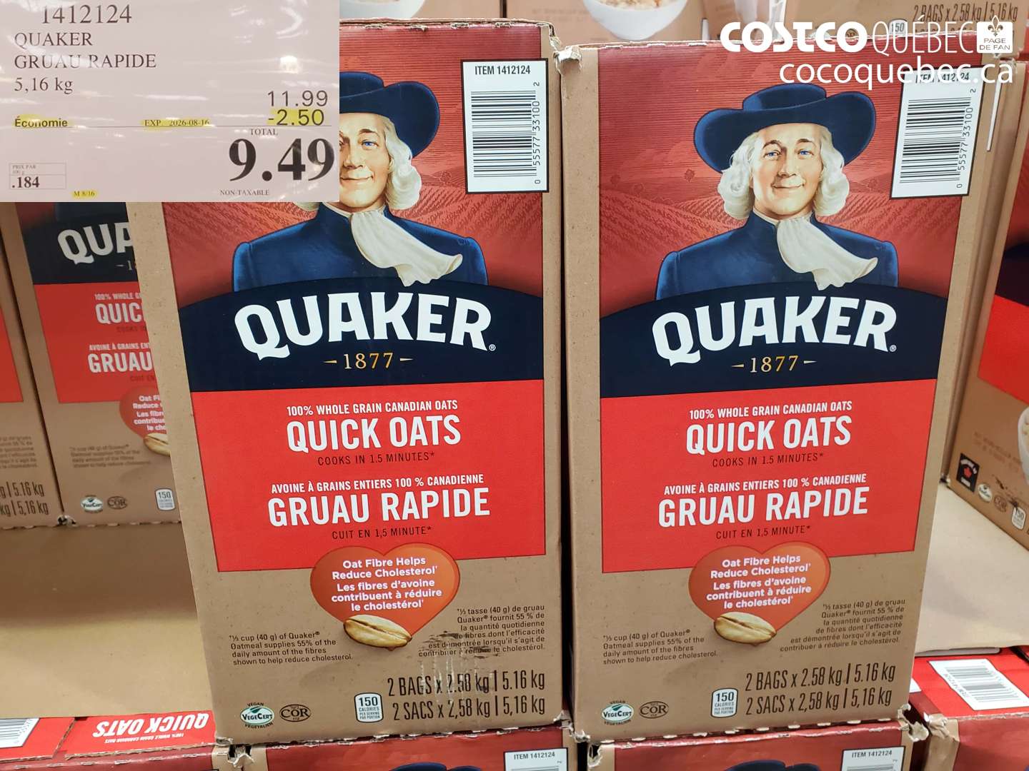 1412124 QUAKER GRUAU RAPIDE ($2.50 INSTANT SAVINGS EXPIRES ON 2026-08-16) $9.49