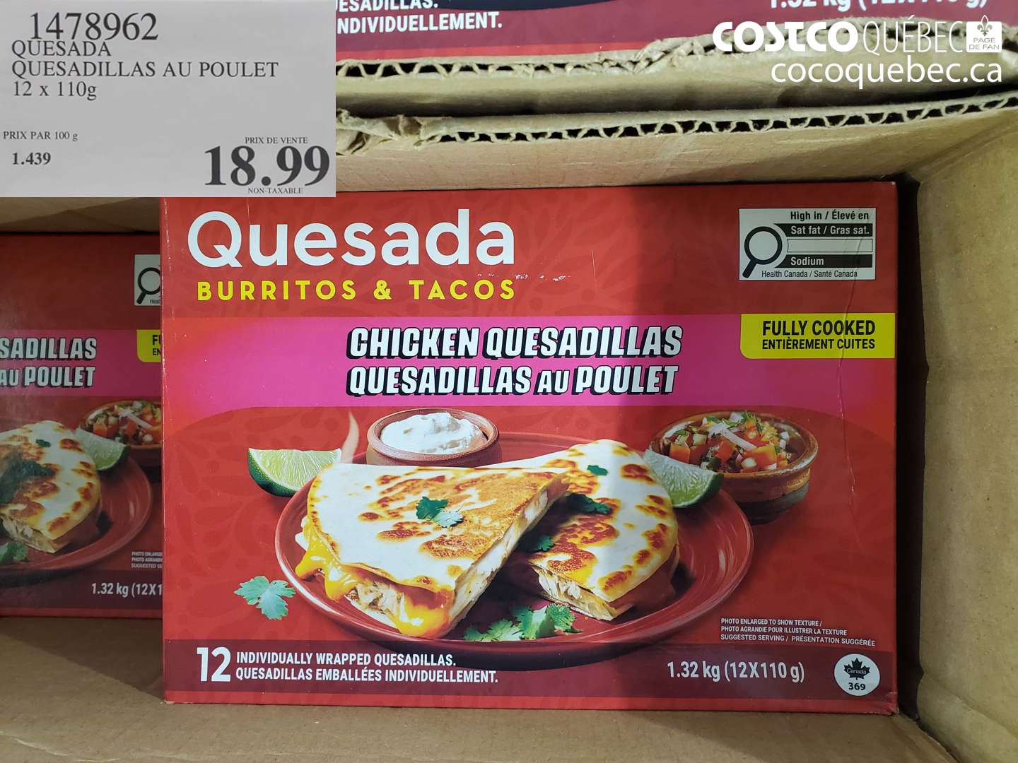 1478962 QUESADA QUESADILLAS AU POULET $18.99