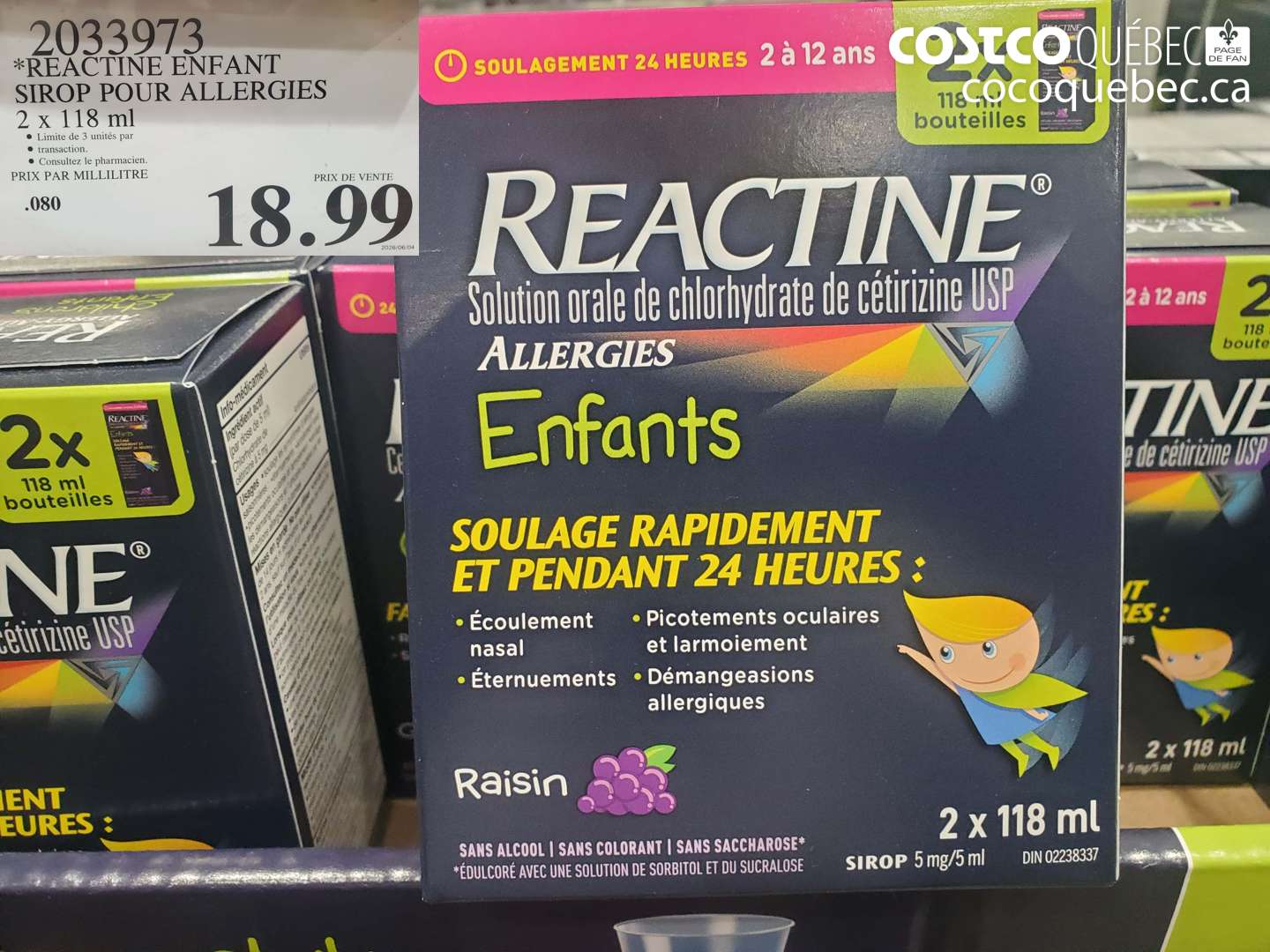 2033973 REACTINE ENFANT SIROP POUR ALLERGIES 2 X 118 ML $18.99