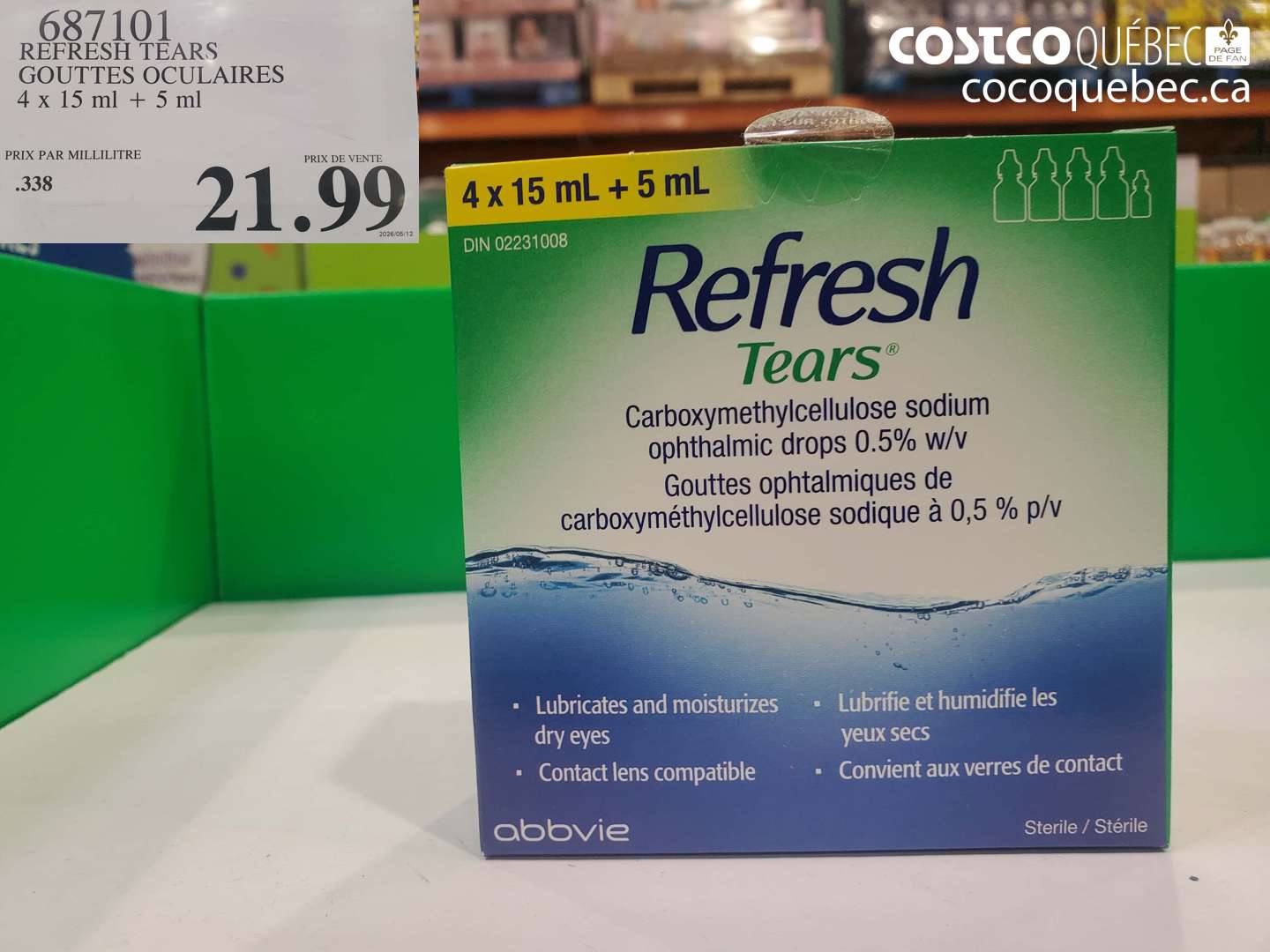 687101 REFRESH TEARS GOUTTES OCULAIRES 4 X 15 ML + 5 ML $21.99