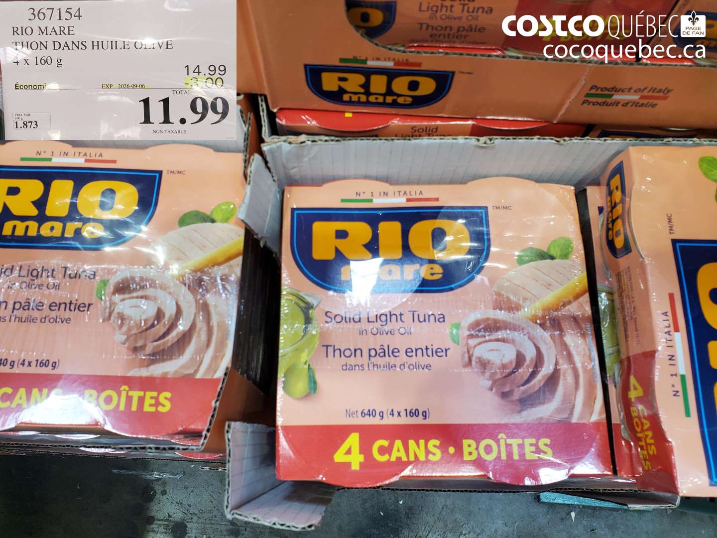 367154 RIO MARE THON DANS HUILE OLIVE 4 X 160 G ($3.00 INSTANT SAVINGS EXPIRES ON 2026-09-06) $11.99