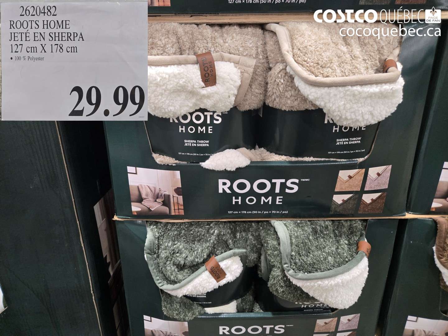 2620482 ROOTS HOME JETÉ EN SHERPA 127 CM X 178 CM $29.99