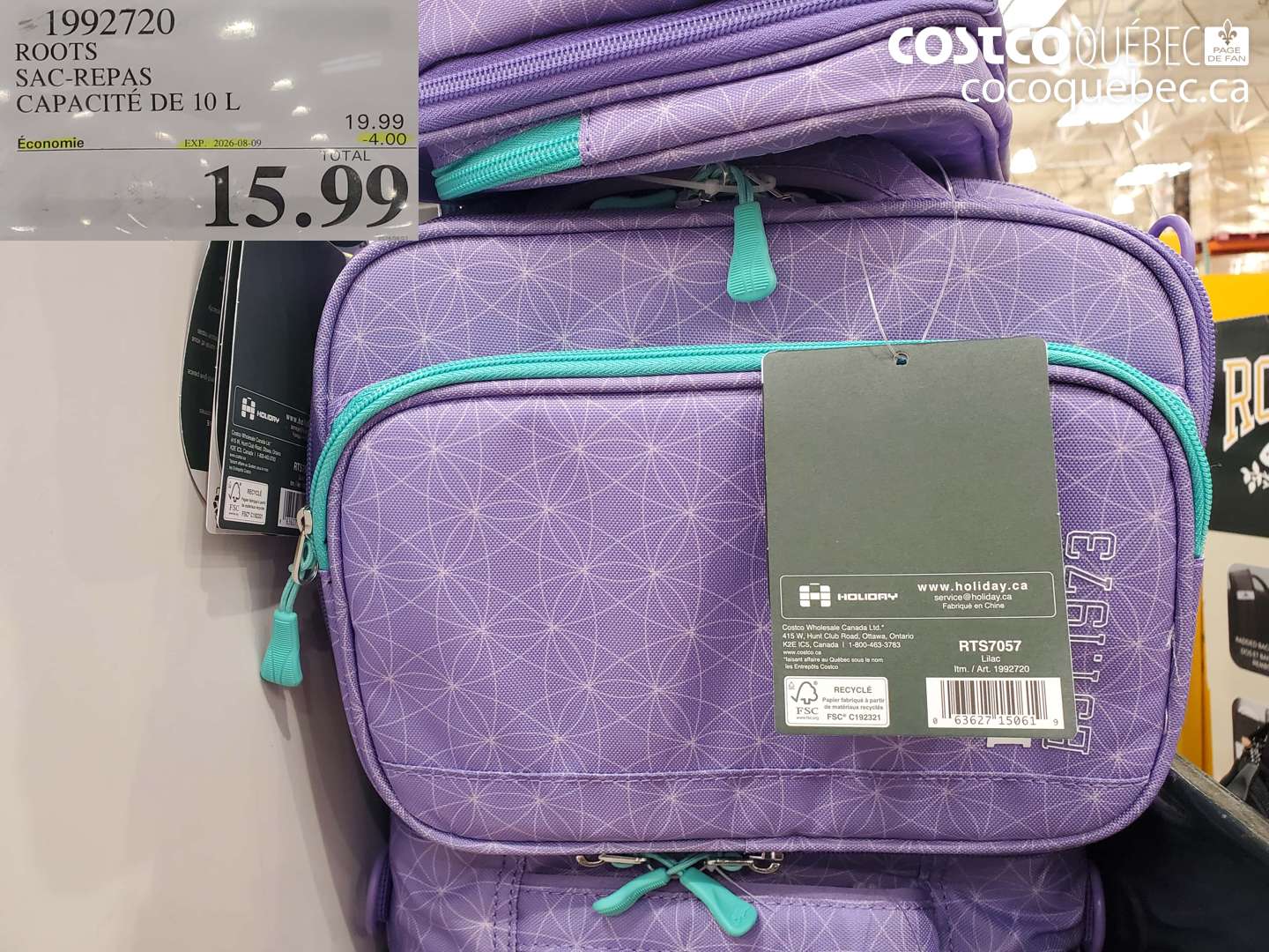 1992720 ROOTS SAC-REPAS CAPACITÉ DE 10 L ($4.00 INSTANT SAVINGS EXPIRES ON 2026-08-09) $15.99