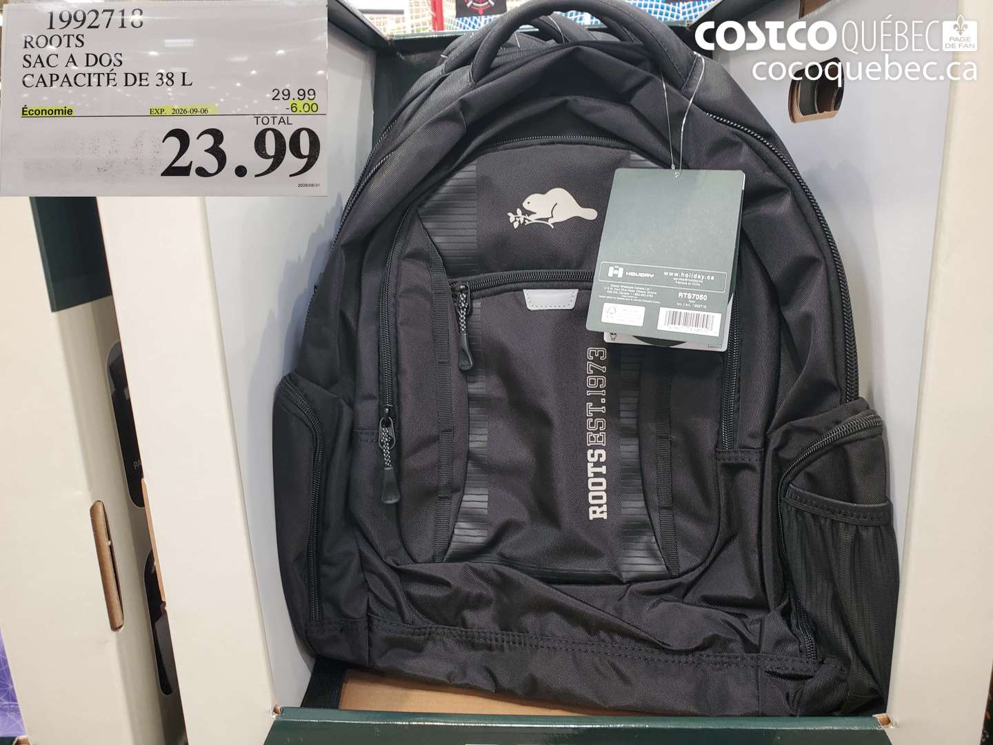 1992718 ROOTS SAC A DOS CAPACITÉ DE 38 L ($6.00 INSTANT SAVINGS EXPIRES ON 2026-09-06) $23.99