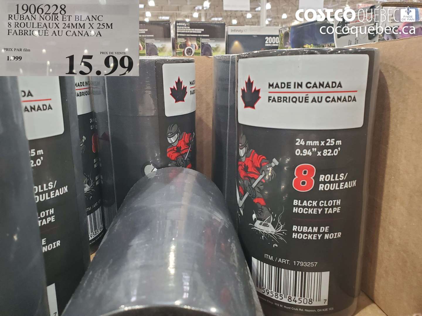 1906228 RUBAN NOIR ET BLANC 8 ROULEAUX 24MM X 25M FABRIQUÉ AU CANADA $15.99