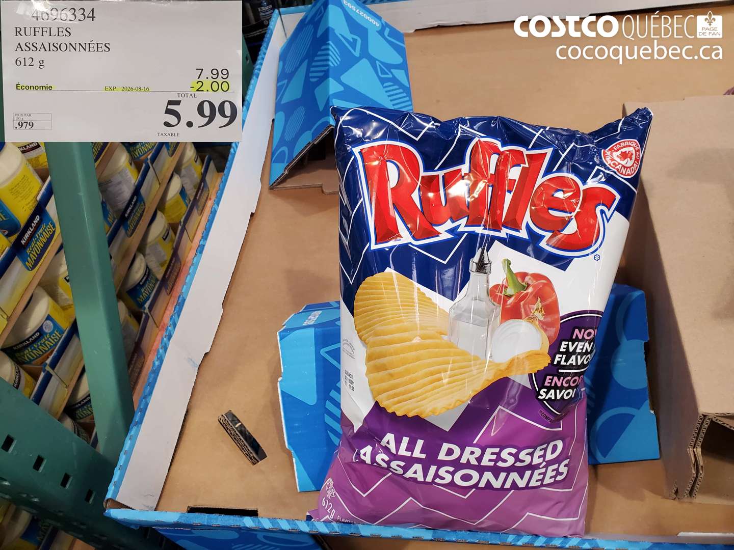 4696334 RUFFLES ASSAISONNÉES 612 G ($2.00 INSTANT SAVINGS EXPIRES ON 2026-08-16) $5.99