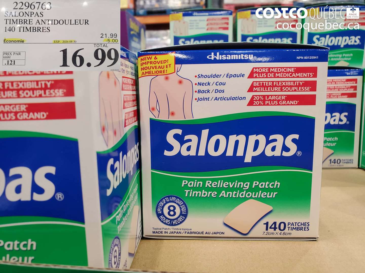 2296763 SALONPAS TIMBRE ANTIDOULEUR 140 TIMBRES ($5.00 INSTANT SAVINGS EXPIRES ON 2026-08-30) $16.99