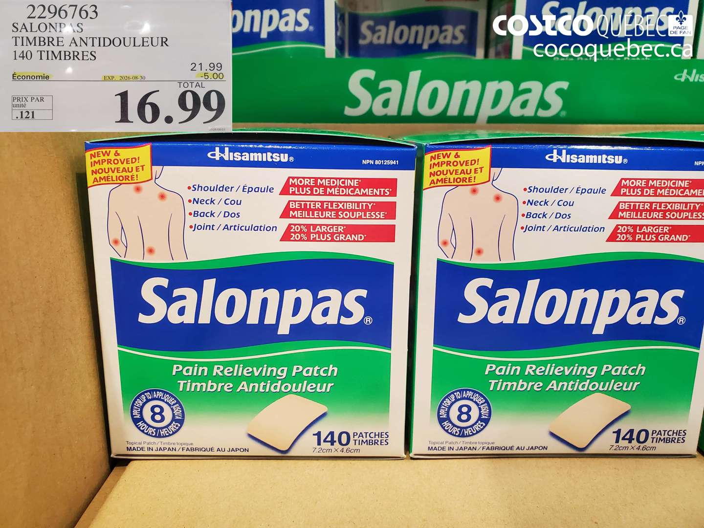 2296763 SALONPAS TIMBRE ANTIDOULEUR 140 TIMBRES ($5.00 INSTANT SAVINGS EXPIRES ON 2026-08-30) $16.99