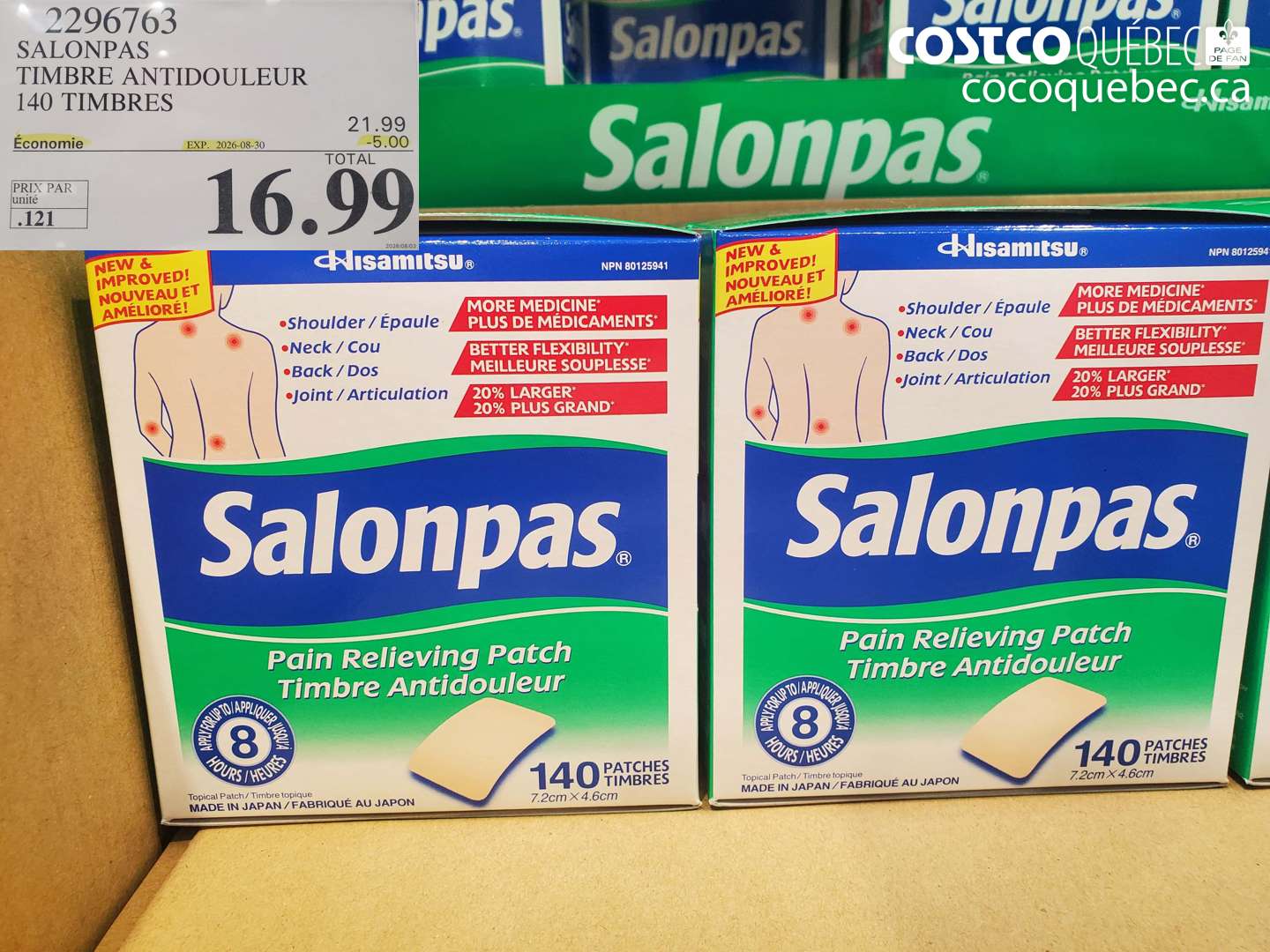 2296763 SALONPAS TIMBRE ANTIDOULEUR 140 TIMBRES ($5.00 INSTANT SAVINGS EXPIRES ON 2026-08-30) $16.99