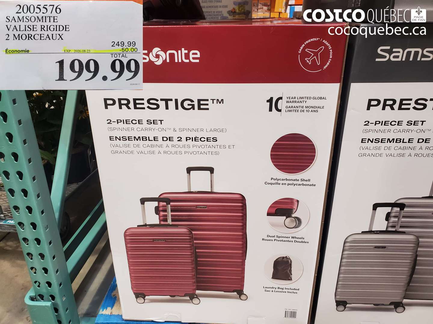 2005576 SAMSOMITE VALISE RIGIDE 2 MORCEAUX ($50.00 INSTANT SAVINGS EXPIRES ON 2026-08-23) $199.99