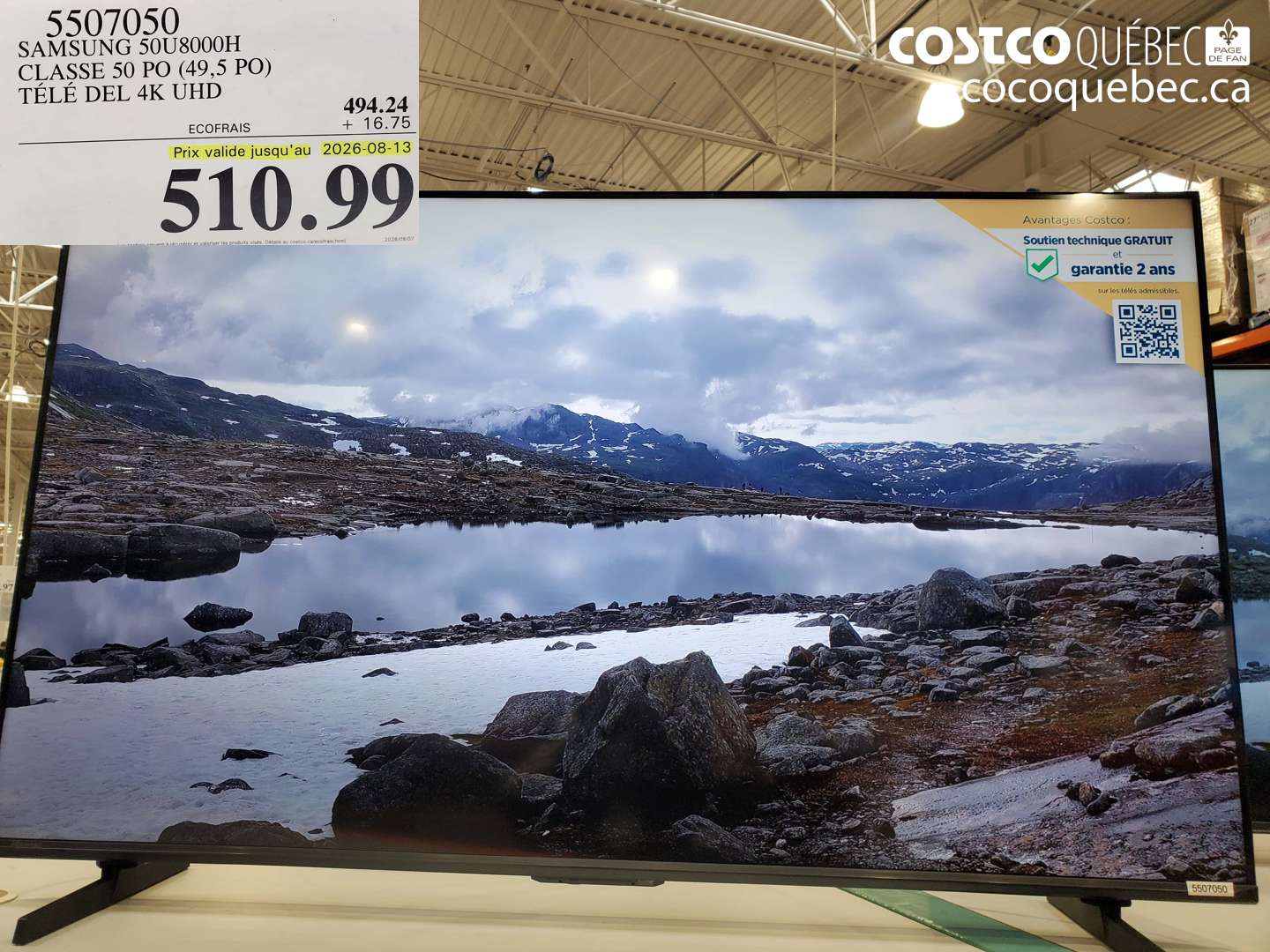 5507050 SAMSUNG 50U8000H CLASSE 50 PO (49.5 PO) TÉLÉ DEL 4K UHD (EXPIRES ON 2026-08-13) $510.99