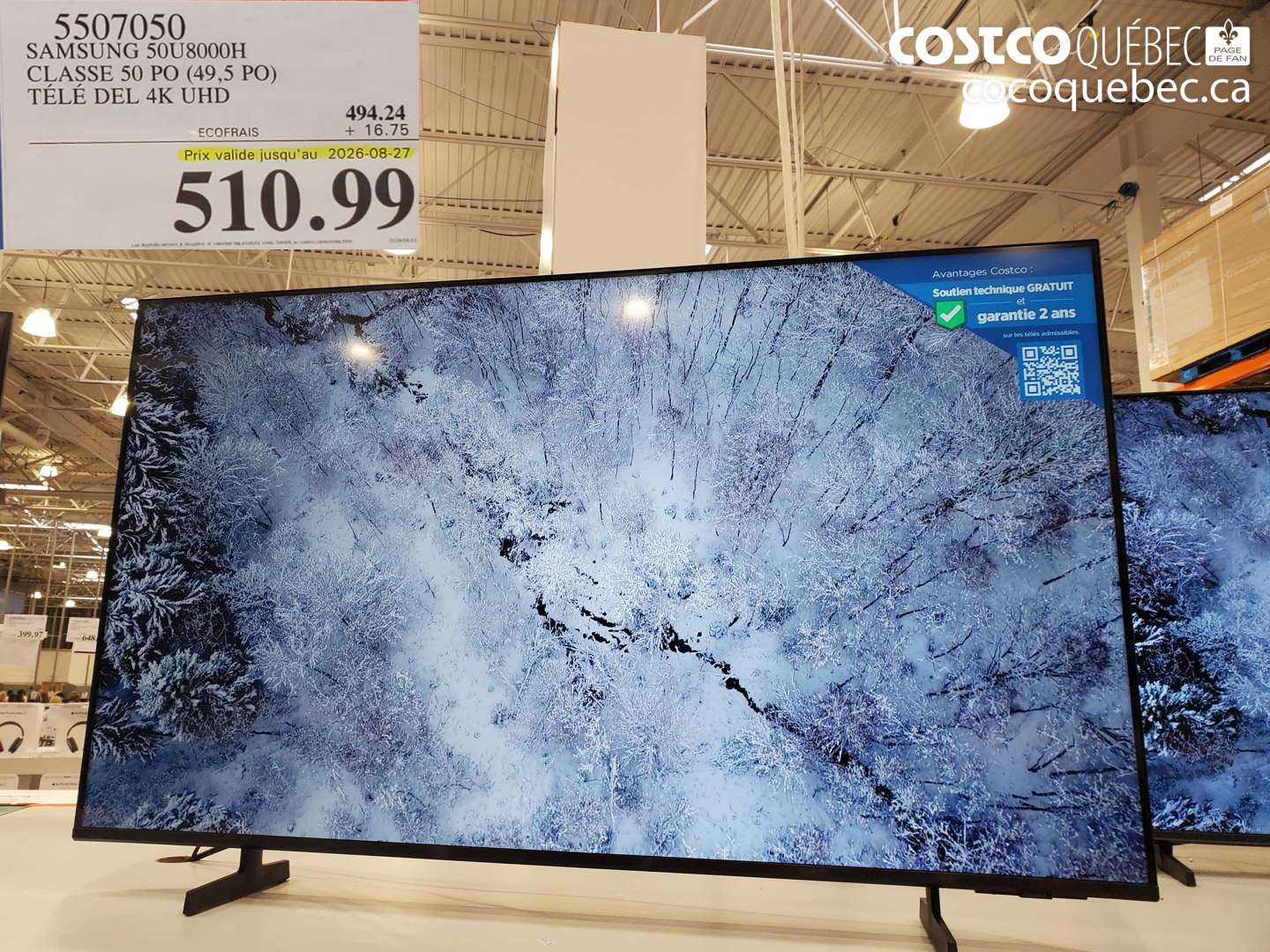 5507050 SAMSUNG 50U8000H CLASSE 50 PO (49.5 PO) TÉLÉ DEL 4K UHD (EXPIRES ON 2026-08-27) $510.99