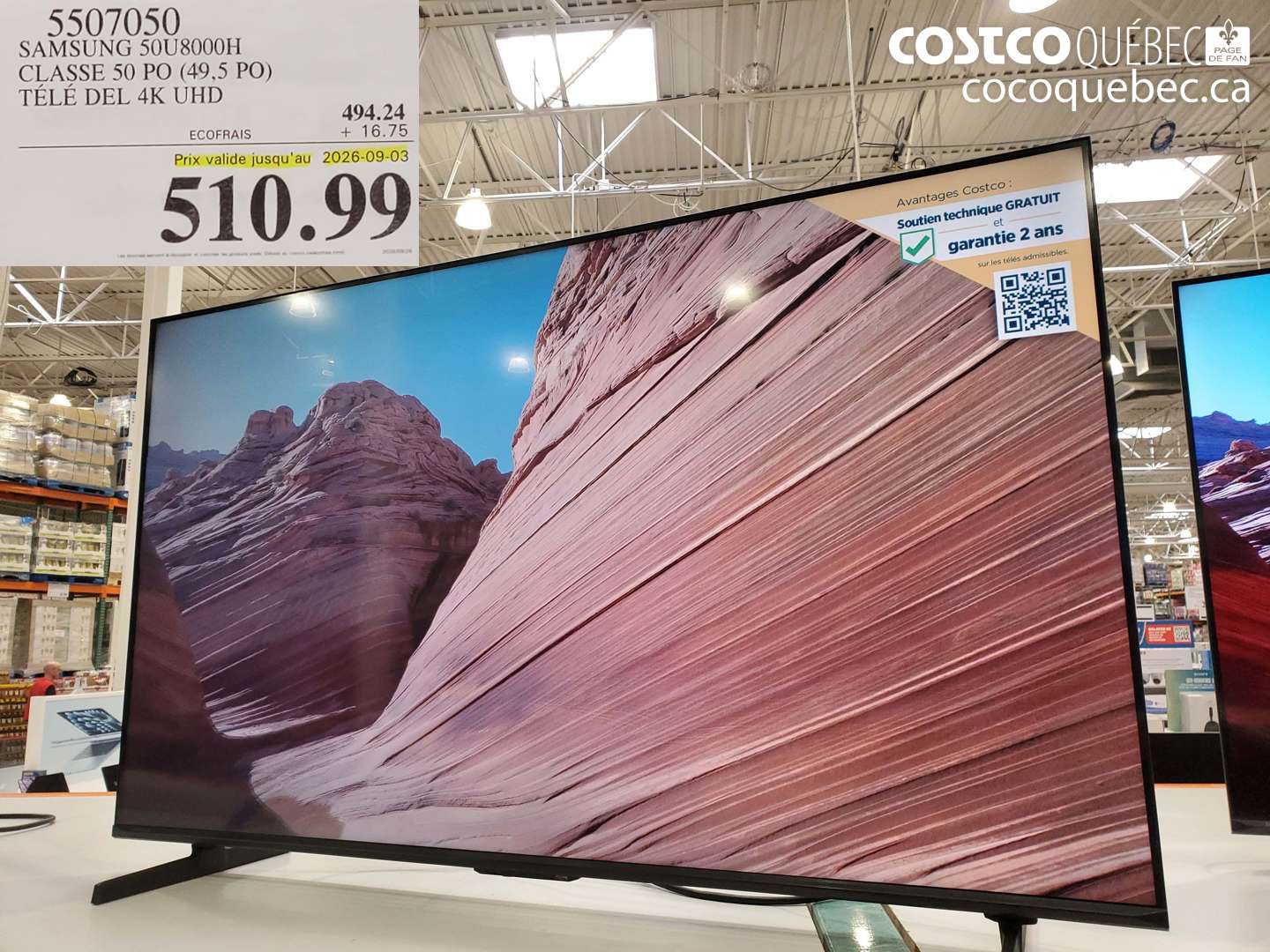 5507050 SAMSUNG 50U8000H CLASSE 50 PO (49.5 PO) TÉLÉ DEL 4K UHD (EXPIRES ON 2026-09-03) $510.99